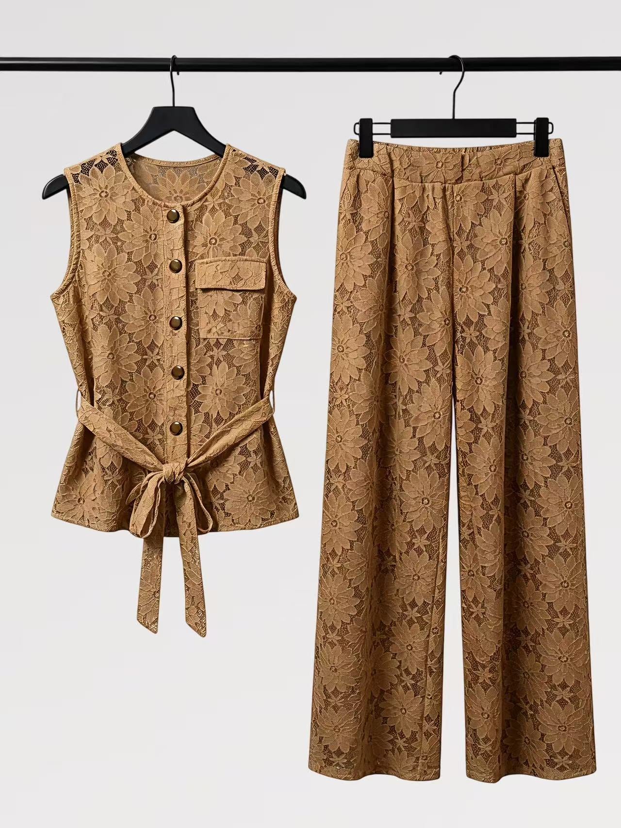 Completo Smanicato Pizzo – Top con Nodo & Pantalone Palazzo