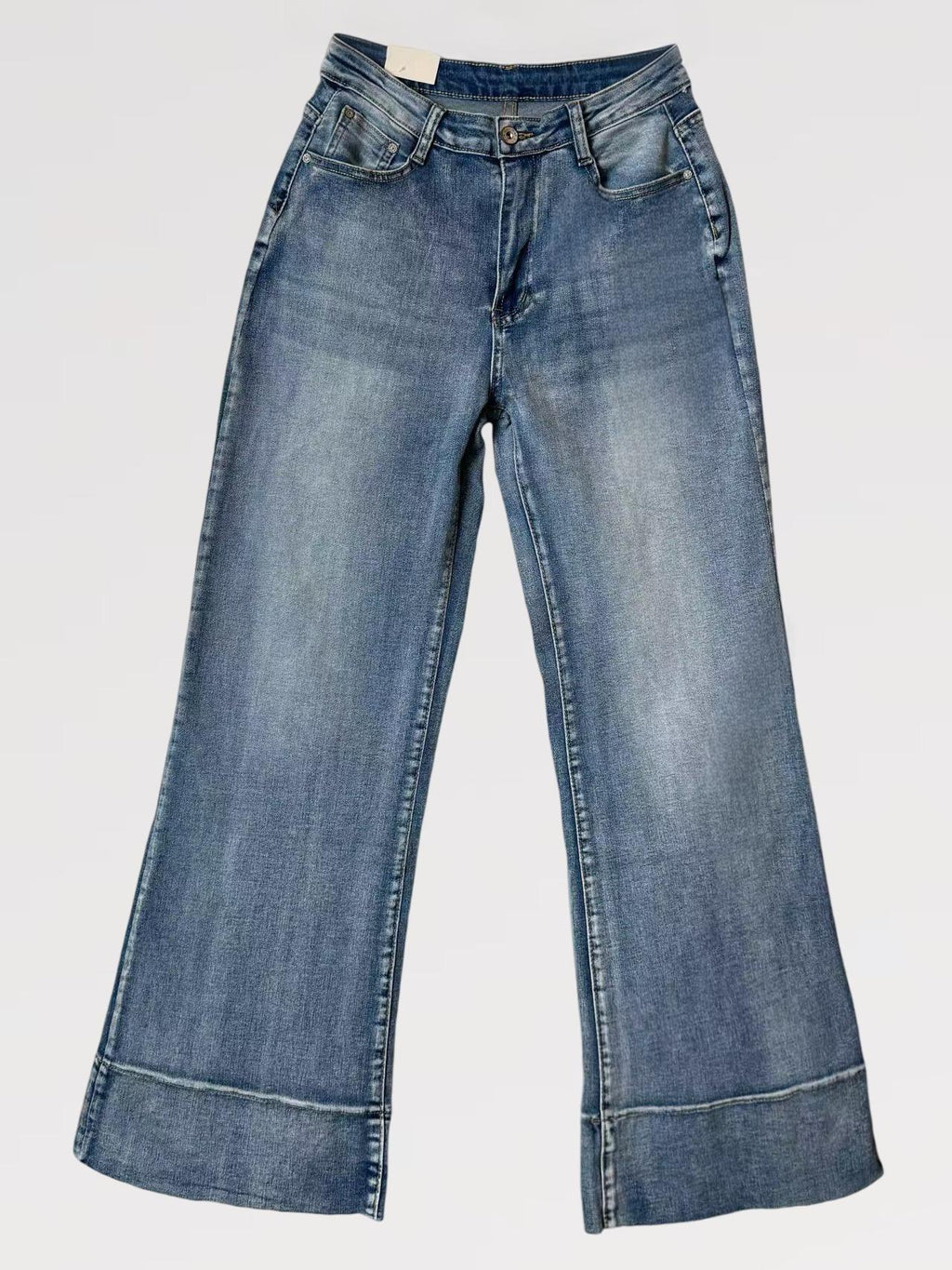 Jeans Palazzo ELSA  Elasticizzati a Vita Alta Nero & Blu Design Moderno e Femminile Gamba Ampia Denim Comfortevole e Modellante con Chiusura Bottone e Zip