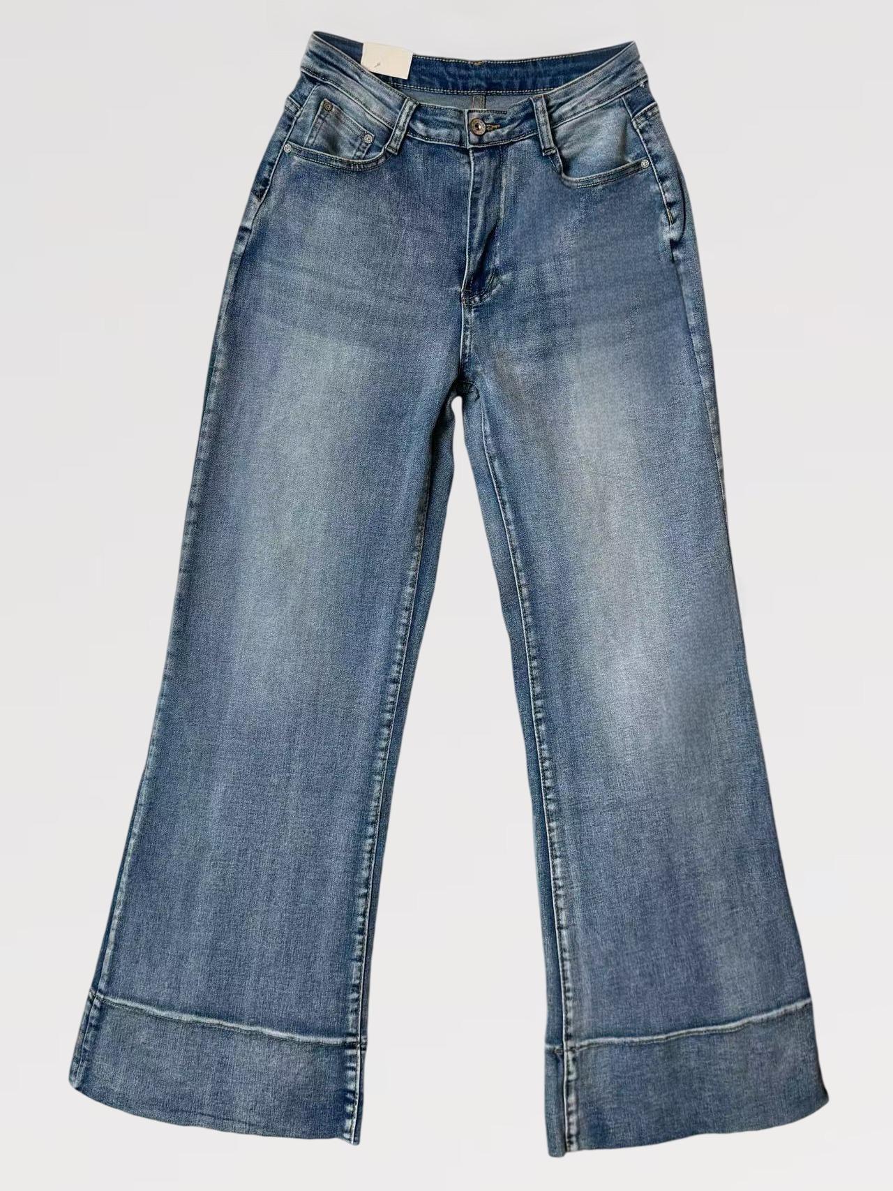 Jeans Palazzo ELSA  Elasticizzati a Vita Alta Nero & Blu Design Moderno e Femminile Gamba Ampia Denim Comfortevole e Modellante con Chiusura Bottone e Zip