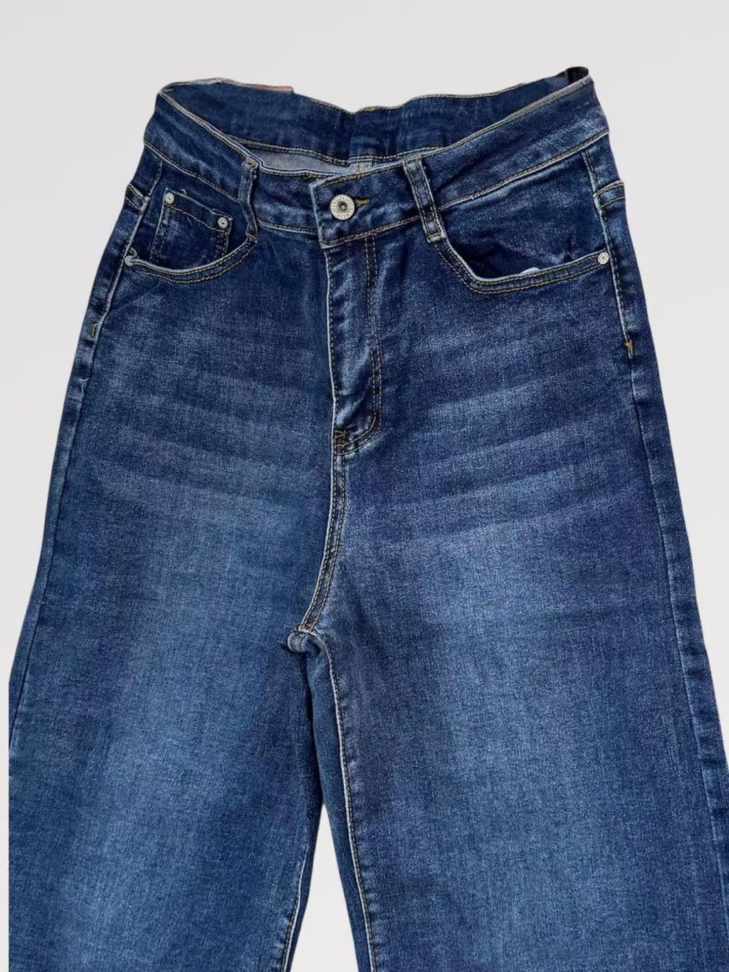 Jeans Wide Leg Elastic Cuff in Denim Elasticizzato con Fondo Risvoltato e Cinque Tasche per Vestibilità Naturale e Look Casual