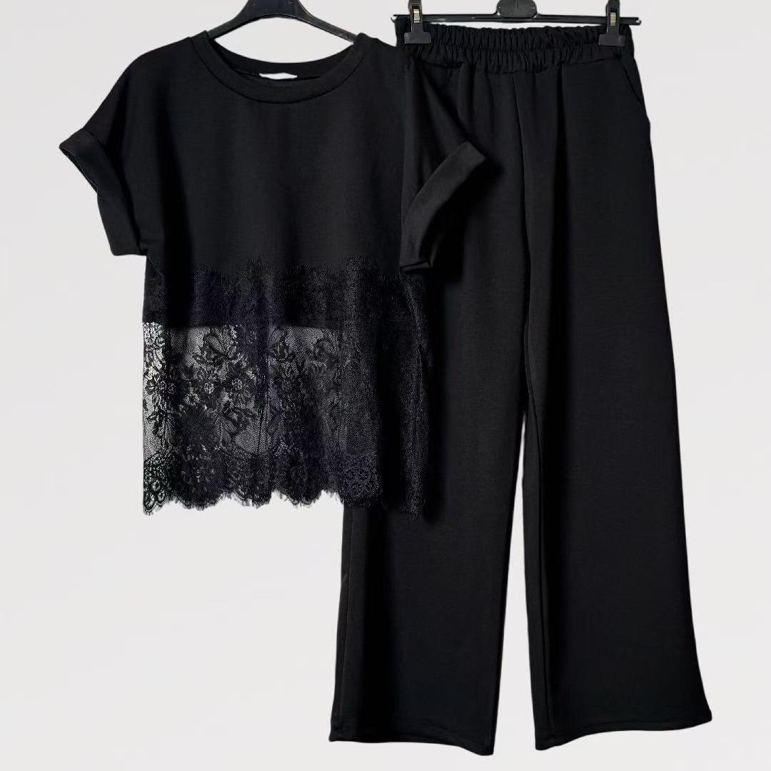 Coordinato “Eleganza in Pizzo” - Made in Italy Viscosa - maniche corte arricciate