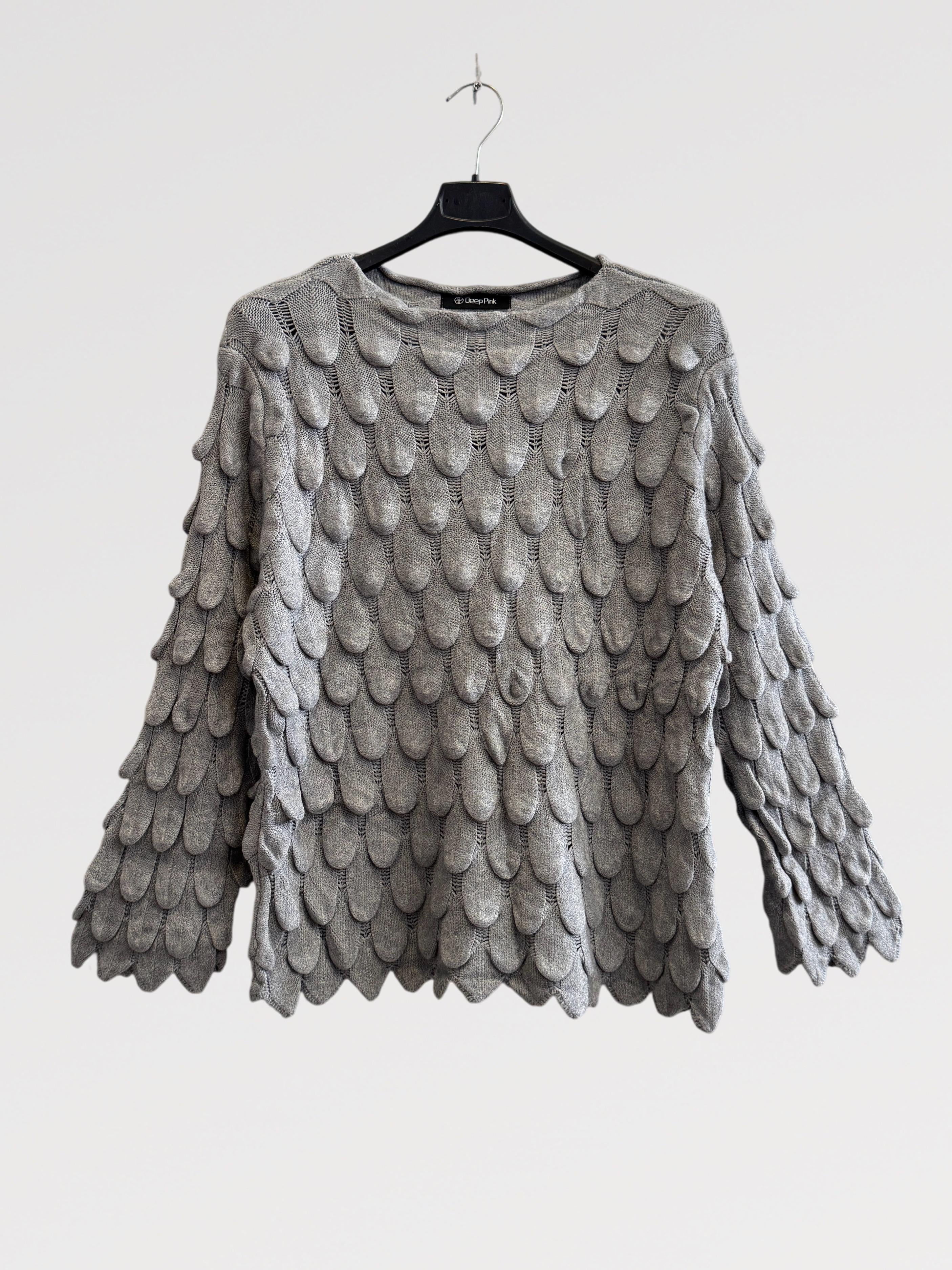 Maglia Maglieria Texture Petalo Tinta Unità Design Ricercato in Filato Tecnico Misto 40% Acrilico 30% Nylon 30% PBT Vestibilità Morbida Taglia Unica S XL