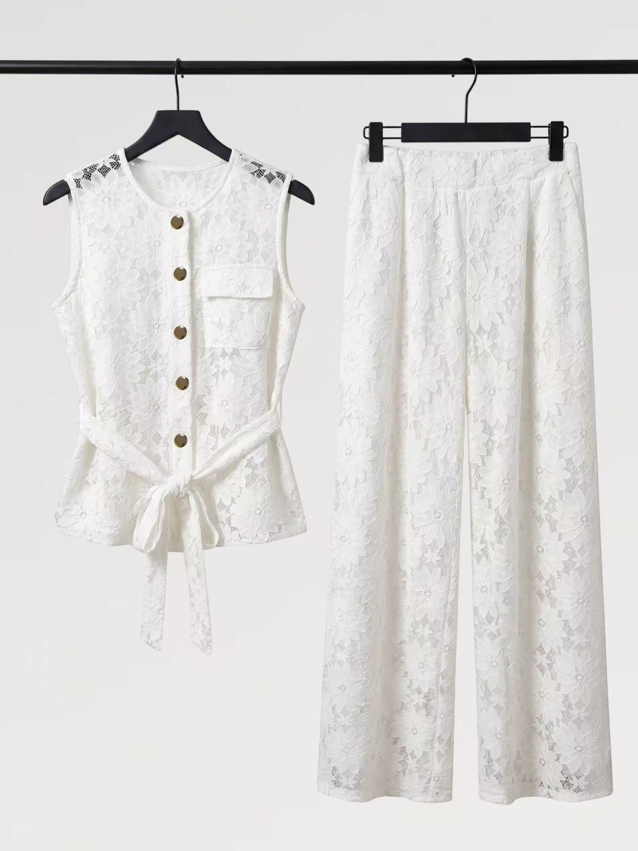 Completo Smanicato Pizzo – Top con Nodo & Pantalone Palazzo