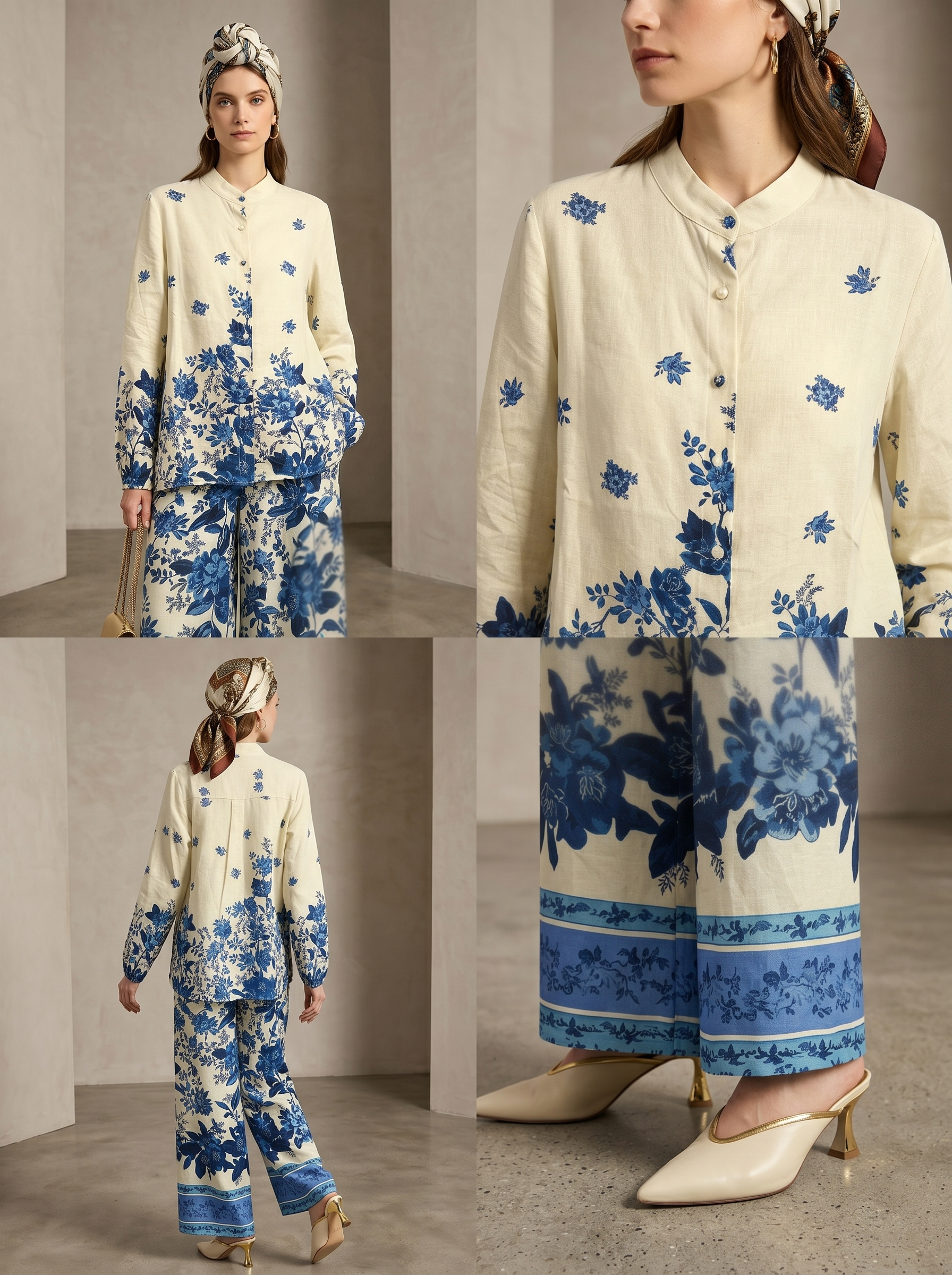 Dolce Garden Completo Lino Cotone Made in Italy Camicia Morbida Maniche Ampie Pantalone Palazzo Floreale Fit Rilassato Chic S M L