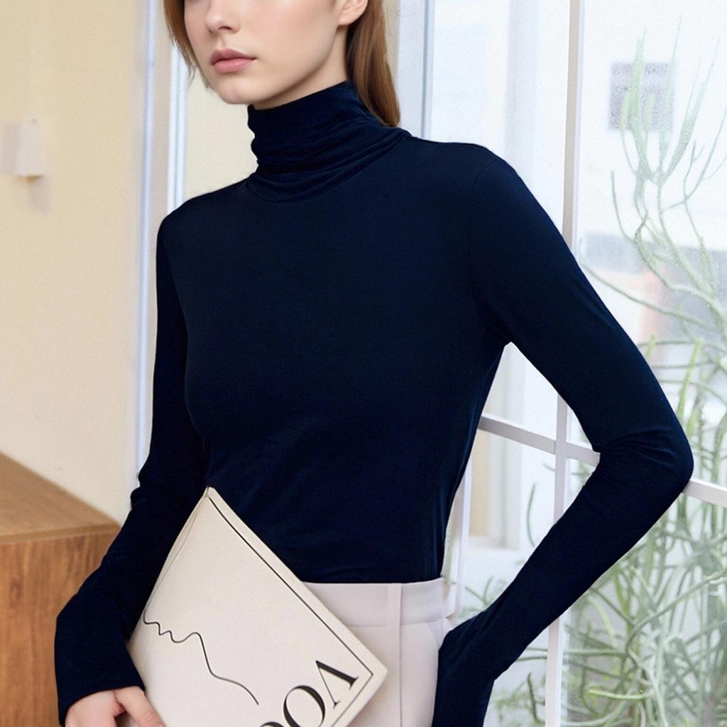 Dolcevita Basic in Viscosa Elasticizzata - Maniche Lunghe, Collo Alto, Vestibilità Aderente, 95% Viscosa 5% Elastano