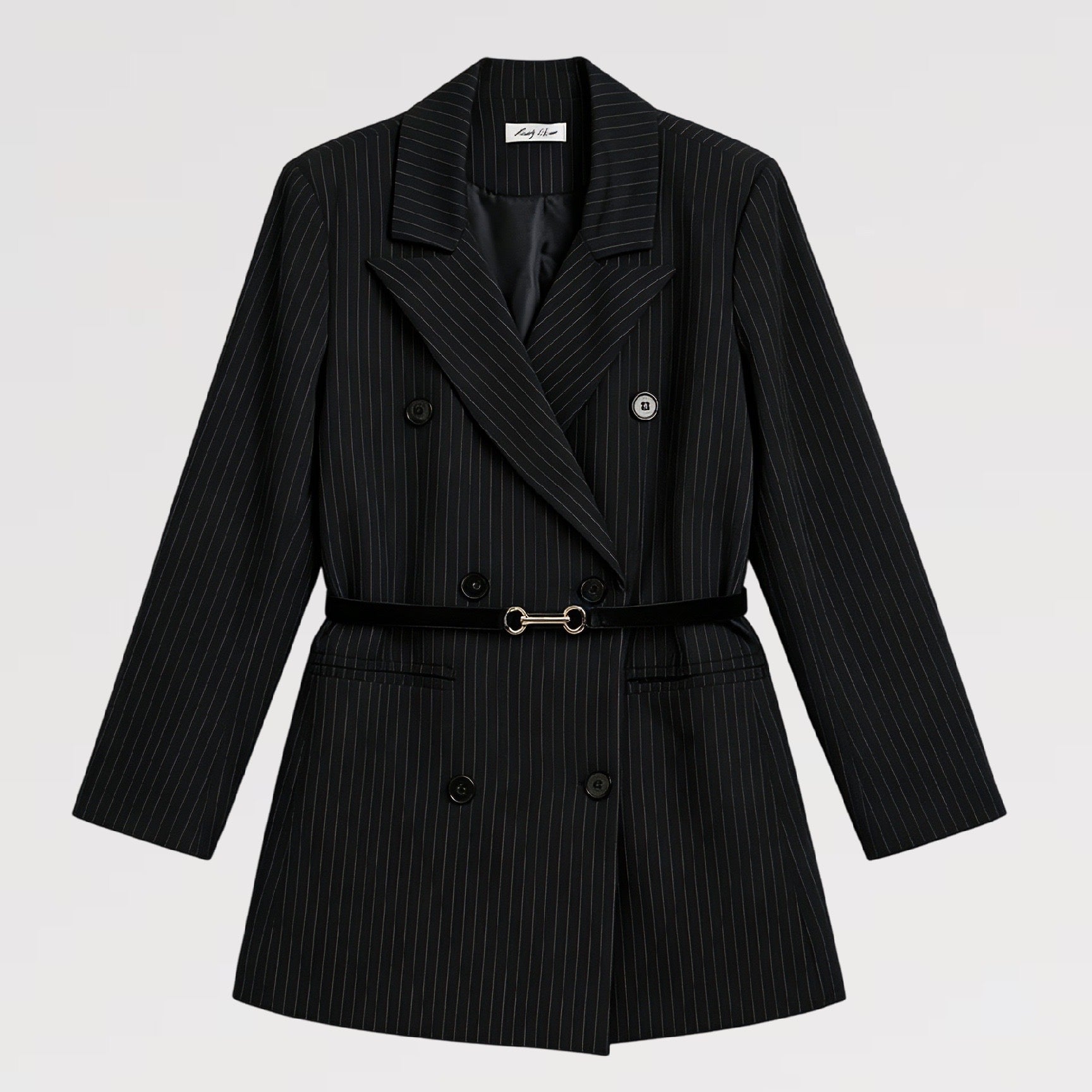 Blazer Gessato Sartoriale con Cintura – Made in Italy