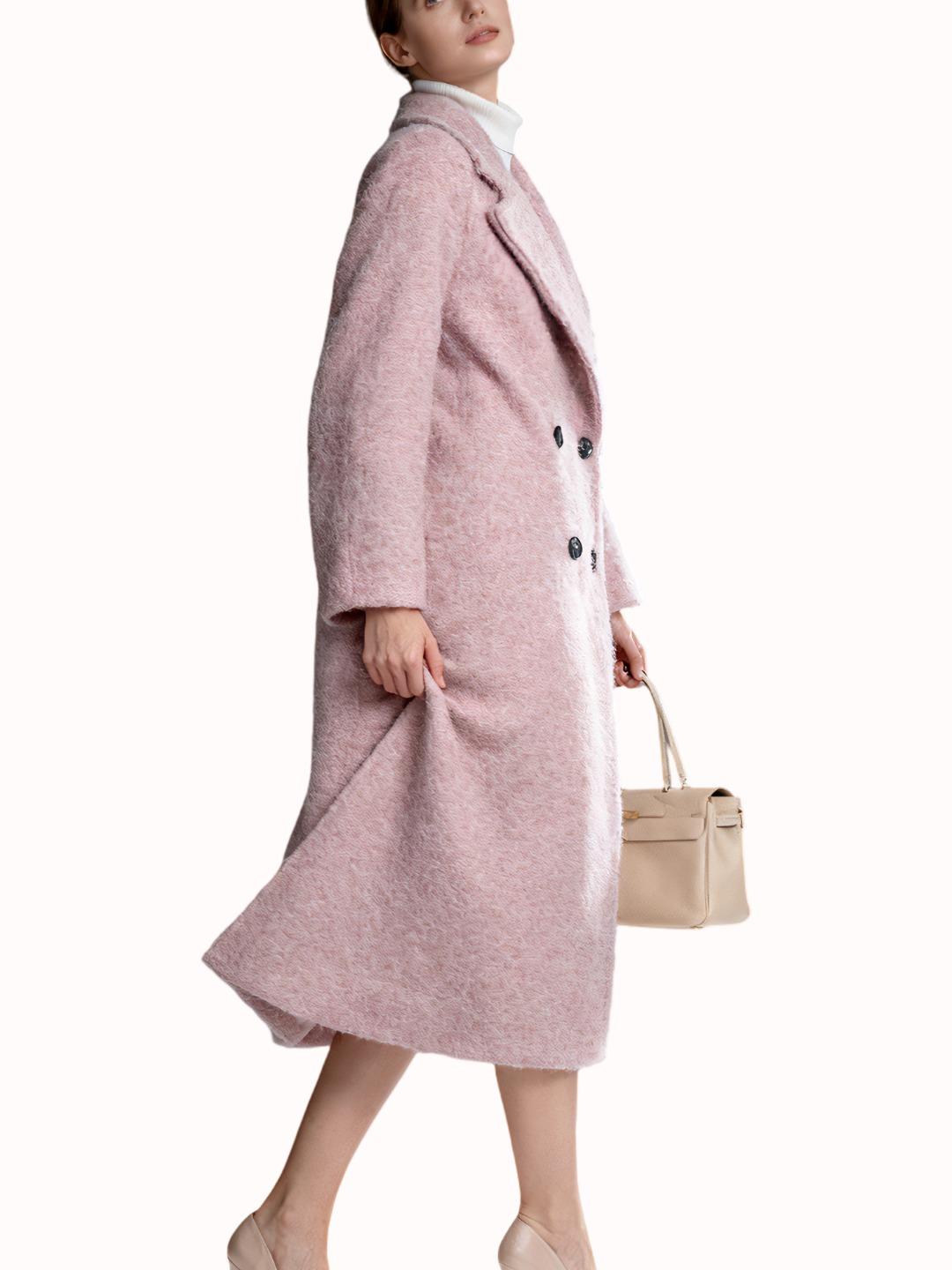 Maxi Cappotto in Bouclé - Made in Italy con Colletto Alto e Bottone Nero per Stile Elegante e Caldo Marrone Texture Morbida