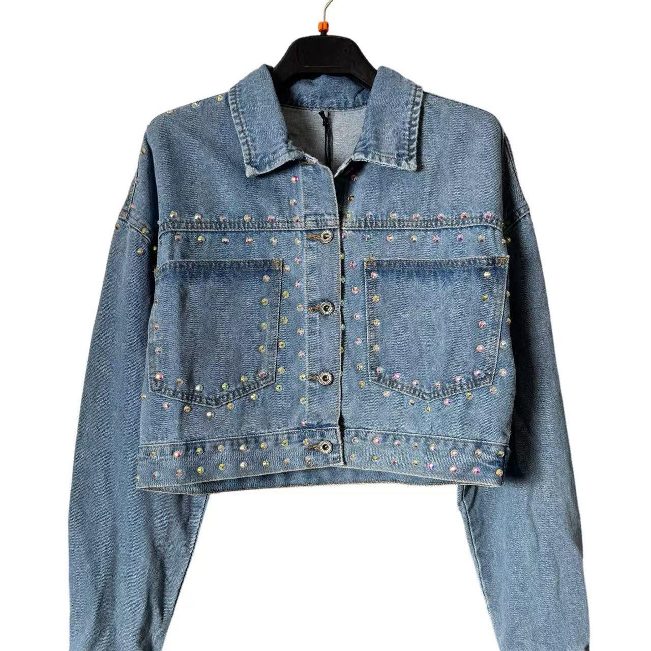 Giacca Denim Crop con Strass Lumina Multicolor