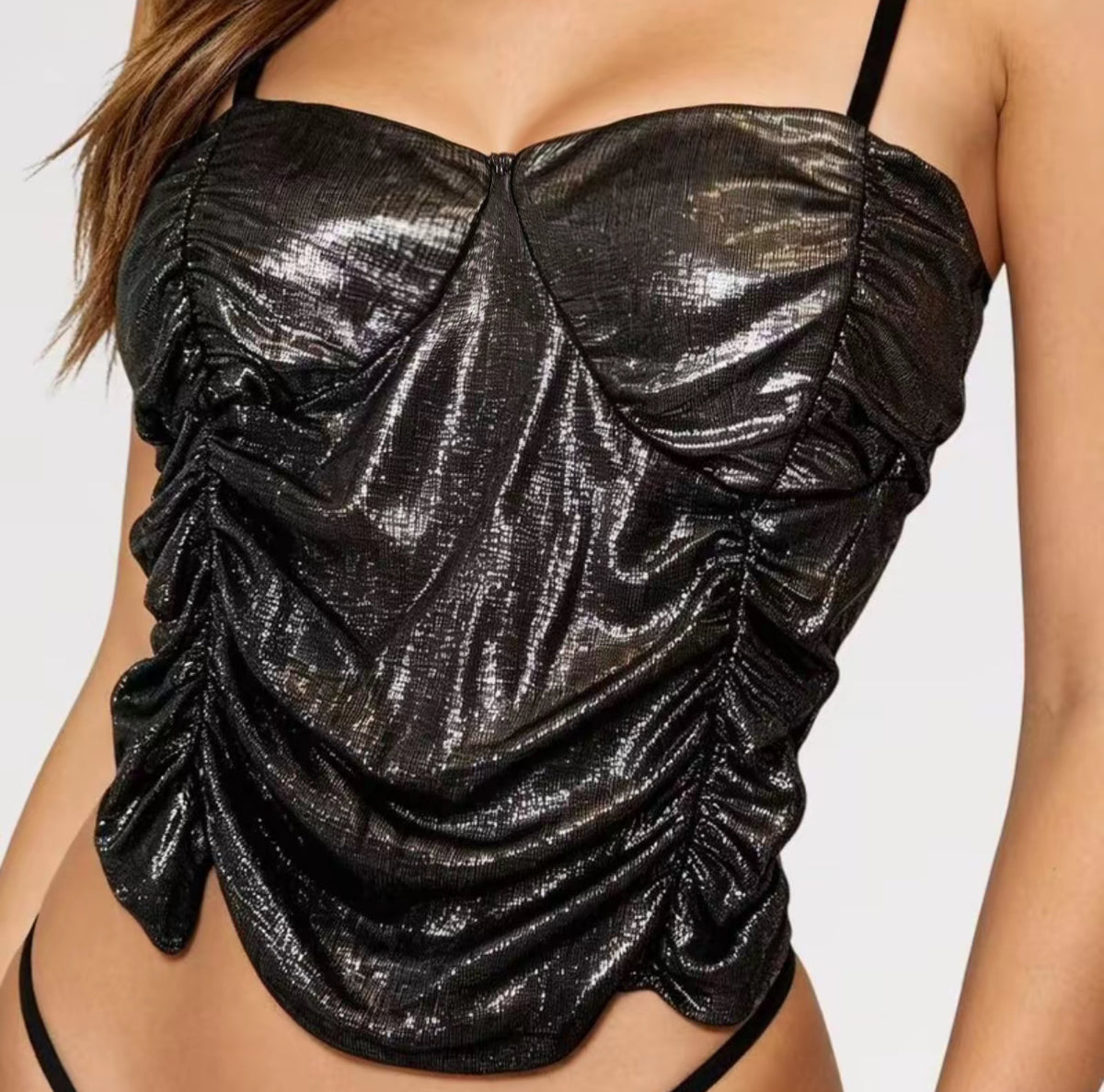 【Lady First】Top Corsetto Lurex "Party Glow" in Tessuto Elasticizzato Made in Italy con Effetto Brillante e Spalline Regolabili per Look Glamour