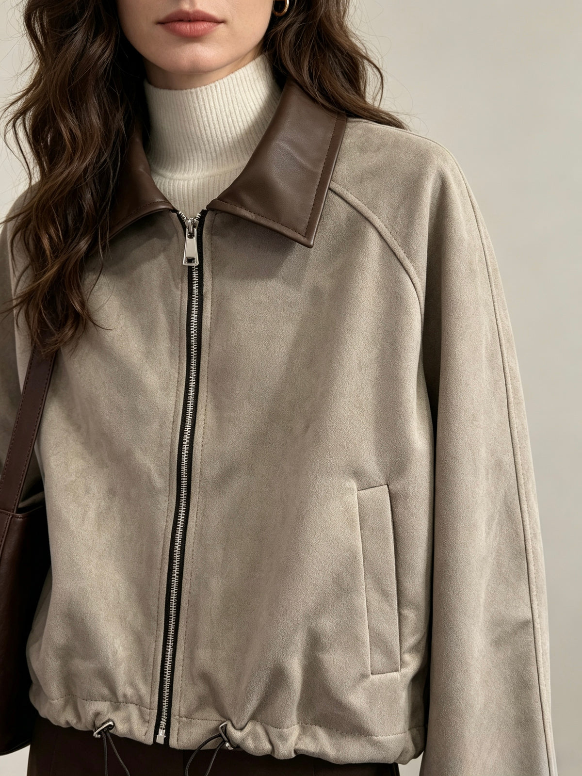 【Lady First】NINA ✦ Giacca corta effetto camoscio con collo in ecopelle