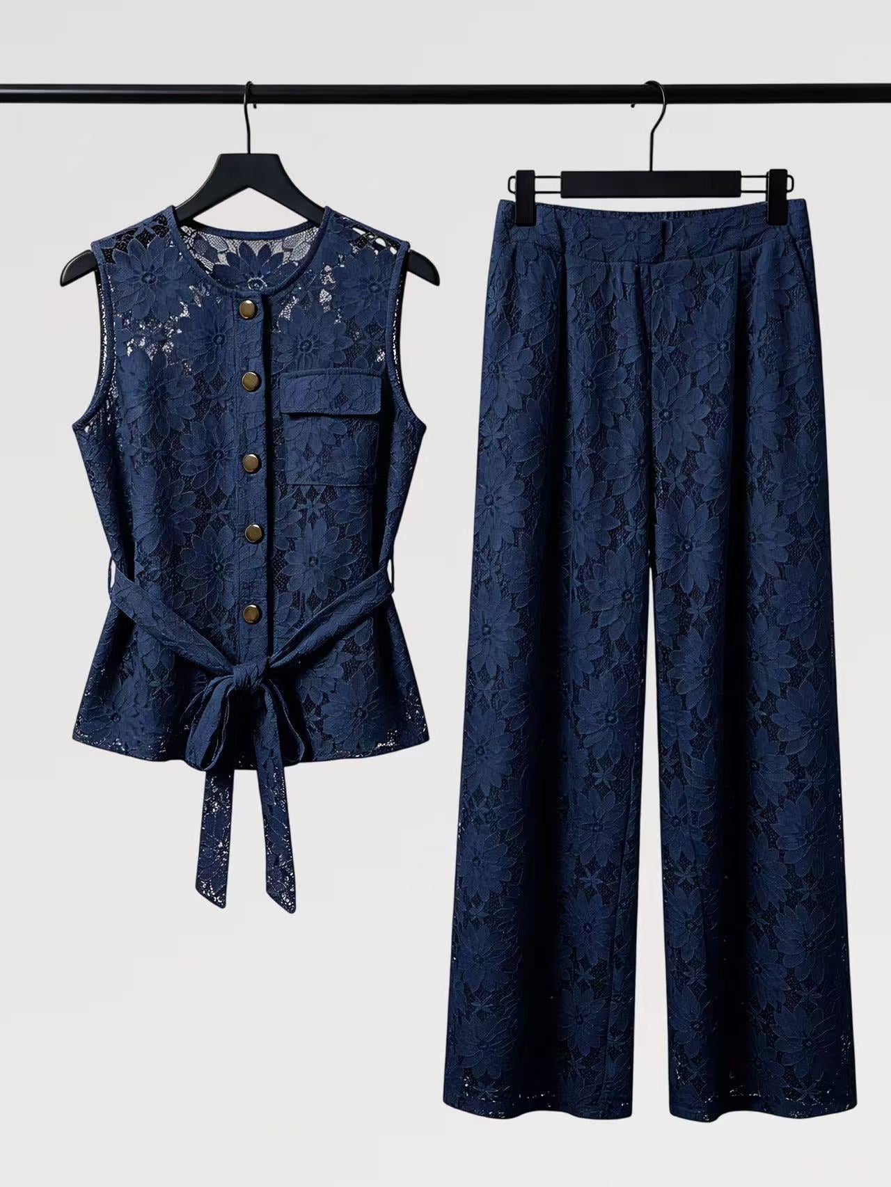 Completo Smanicato Pizzo – Top con Nodo & Pantalone Palazzo