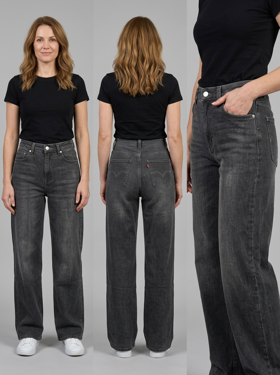 【Lady First】Jeans Palazzo ANNA Elasticizzati a Vita Alta Modello Palazzo Gamba Ampia Tessuto Denim Elasticizzato Chiusura Bottone e Zip Vestibilità Confortevole e Modellante Ideali per Ogni Occasione Design Moderno e Femminile