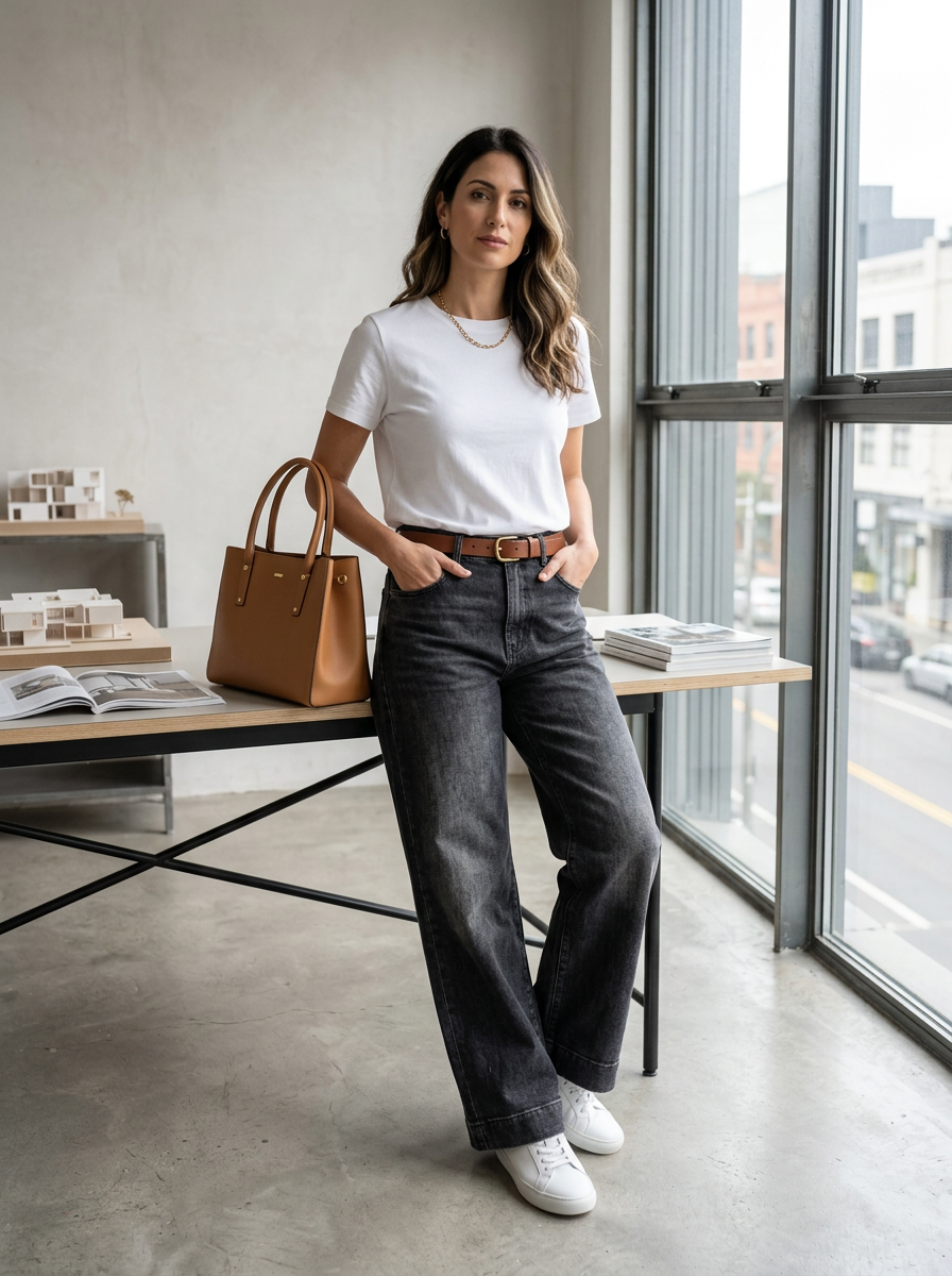 【Lady First】Jeans Palazzo ELSA  Elasticizzati a Vita Alta Nero & Blu Design Moderno e Femminile Gamba Ampia Denim Comfortevole e Modellante con Chiusura Bottone e Zip