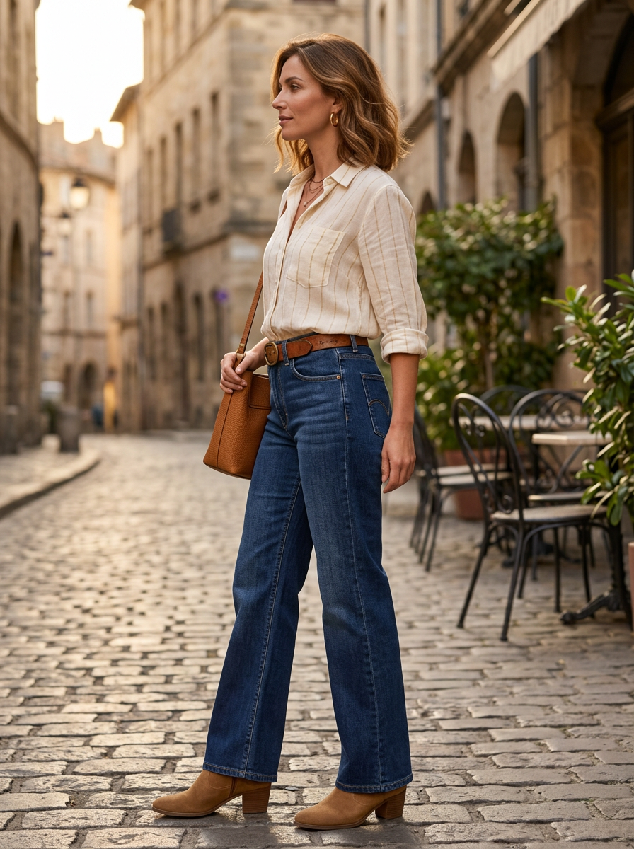 【Lady First】Jeans Palazzo ANNA Elasticizzati a Vita Alta Modello Palazzo Gamba Ampia Tessuto Denim Elasticizzato Chiusura Bottone e Zip Vestibilità Confortevole e Modellante Ideali per Ogni Occasione Design Moderno e Femminile
