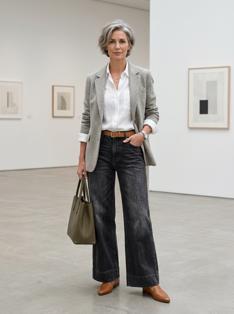 【Lady First】Jeans Palazzo ELSA  Elasticizzati a Vita Alta Nero & Blu Design Moderno e Femminile Gamba Ampia Denim Comfortevole e Modellante con Chiusura Bottone e Zip