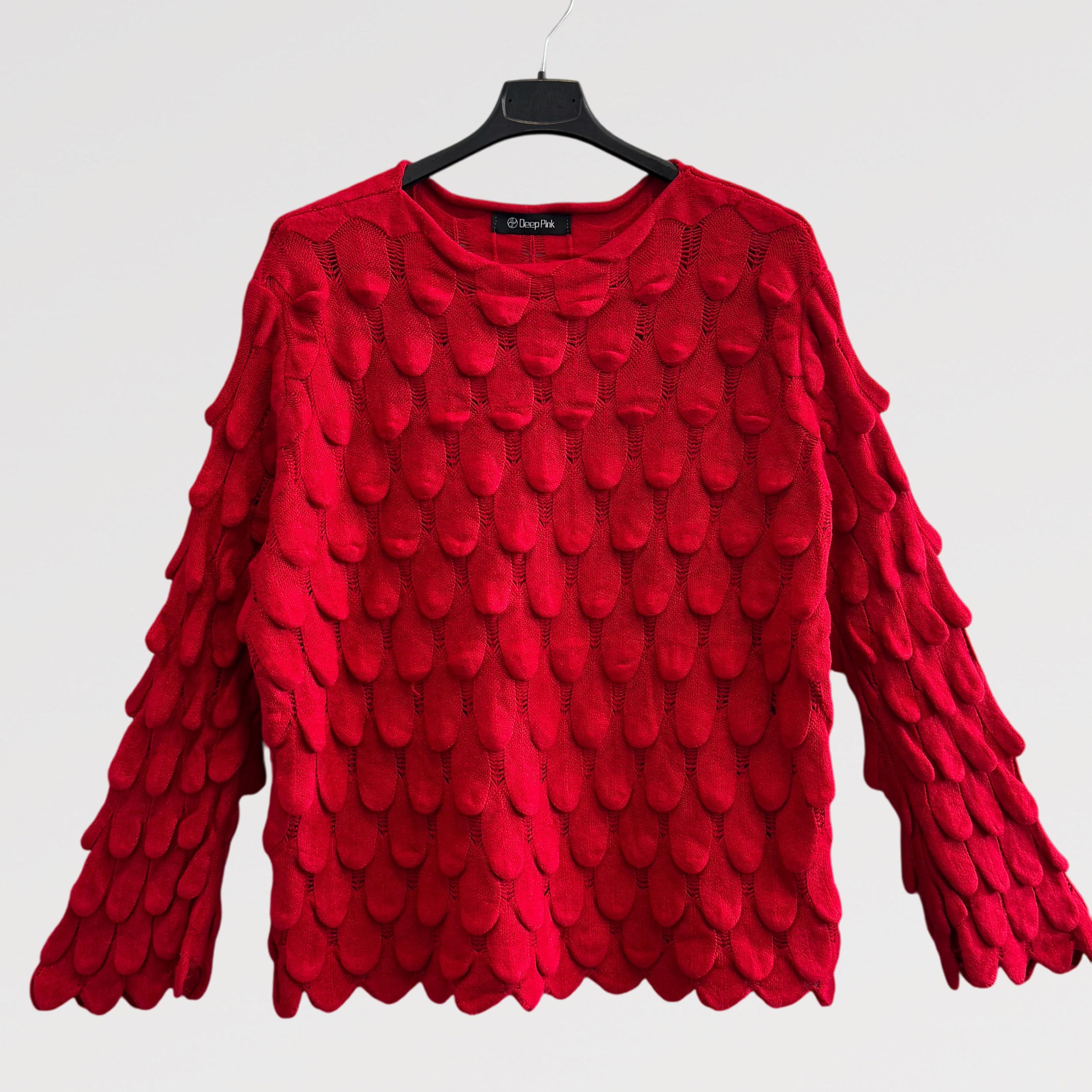 Maglia Maglieria Texture Petalo Tinta Unità Design Ricercato in Filato Tecnico Misto 40% Acrilico 30% Nylon 30% PBT Vestibilità Morbida Taglia Unica S XL