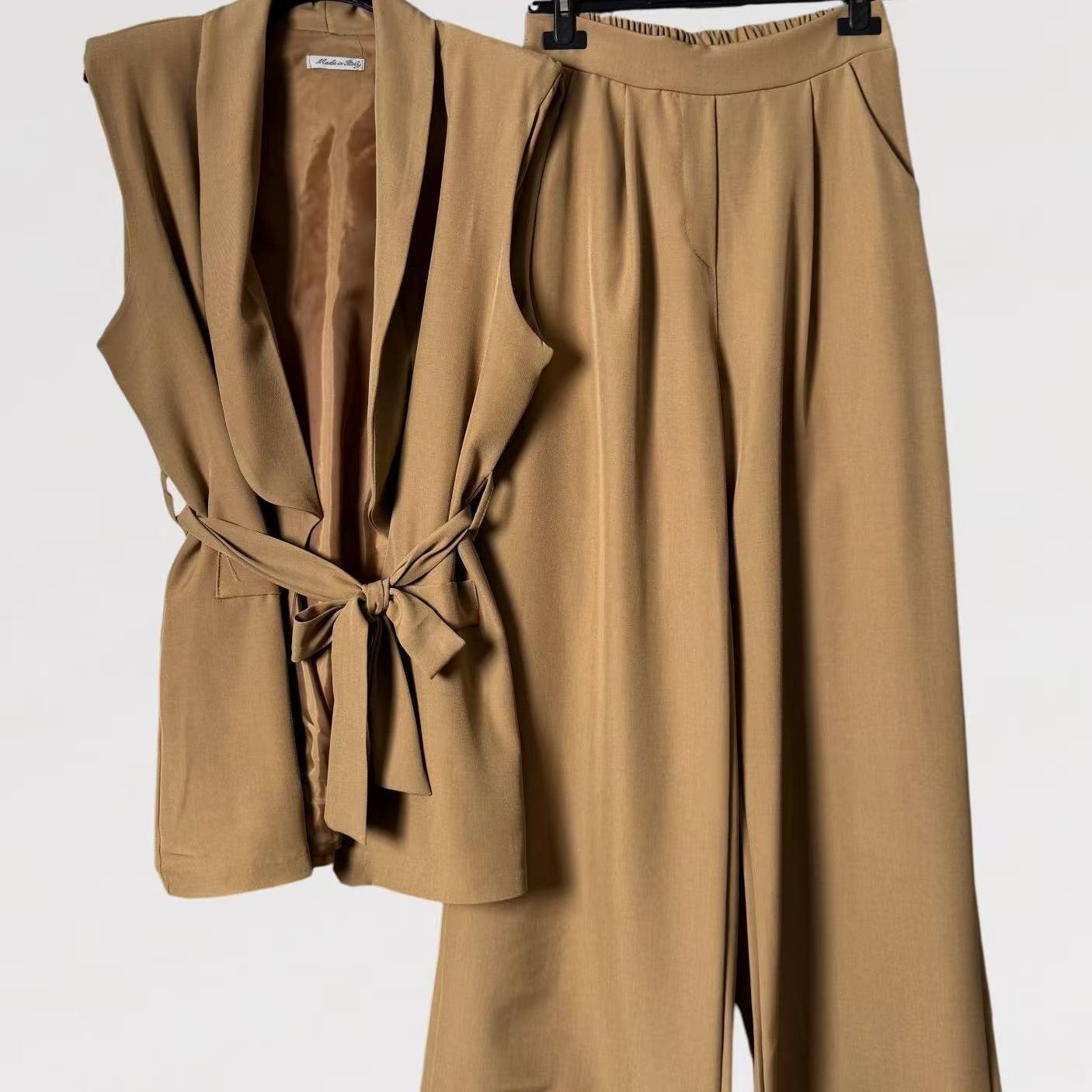 Completo Tailleur Gilet Lungo con cintura in vita - Made in Italy