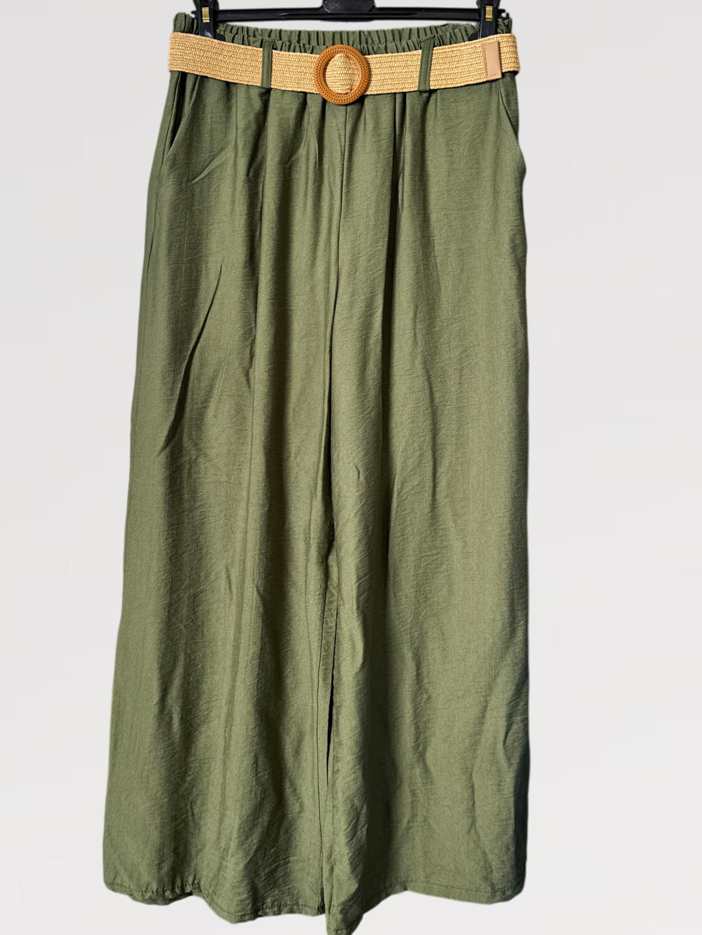 Pantalone Palazzo Fluido con Cintura Intrecciata - made in italy Viscosa 80% Nylon 20%