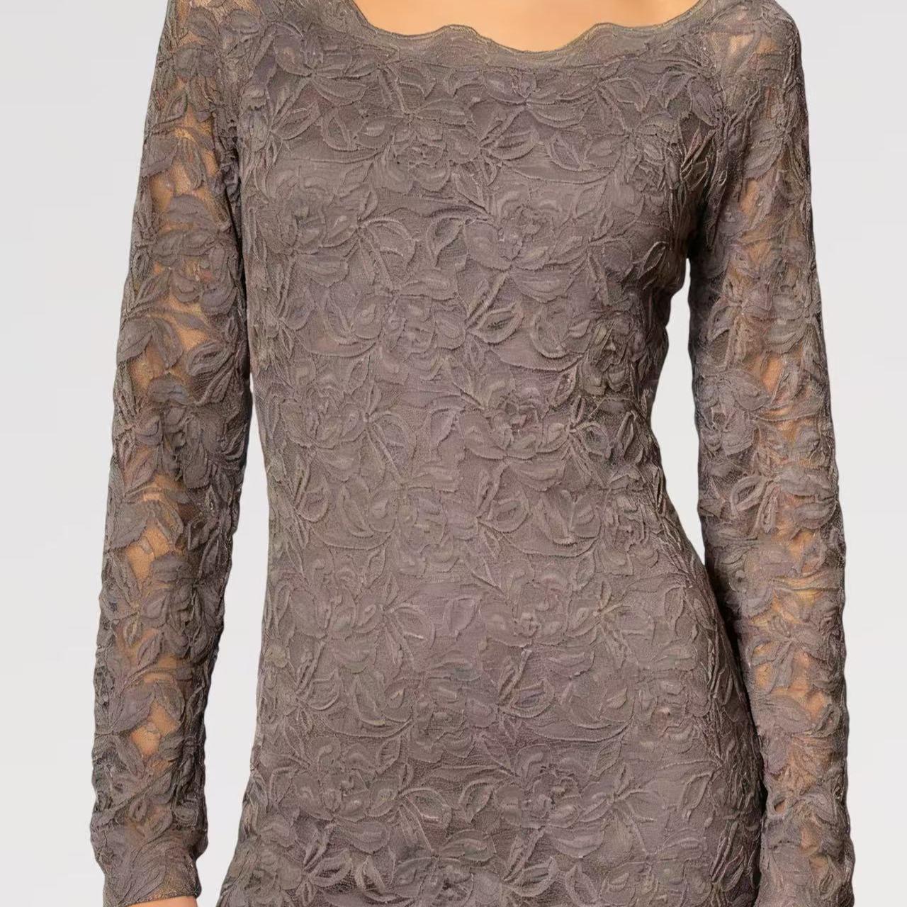 Abito Corto in Pizzo Elasticizzato Manica Lunga Elegante con Scollatura Rotonda e Tessuto Morbido per Occasioni Speciali