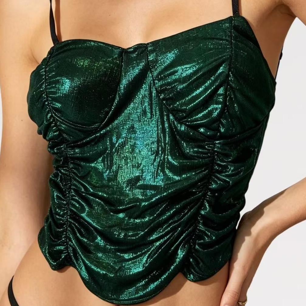 Top Corsetto Lurex "Party Glow" in Tessuto Elasticizzato Made in Italy con Effetto Brillante e Spalline Regolabili per Look Glamour