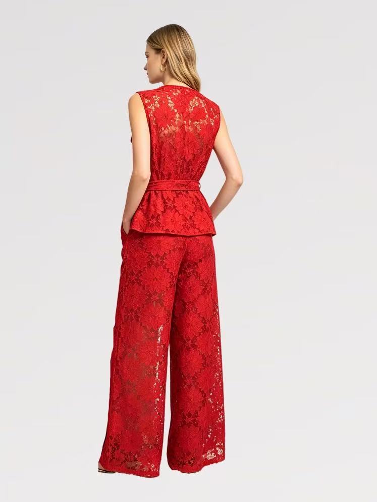 Completo Smanicato Pizzo – Top con Nodo & Pantalone Palazzo