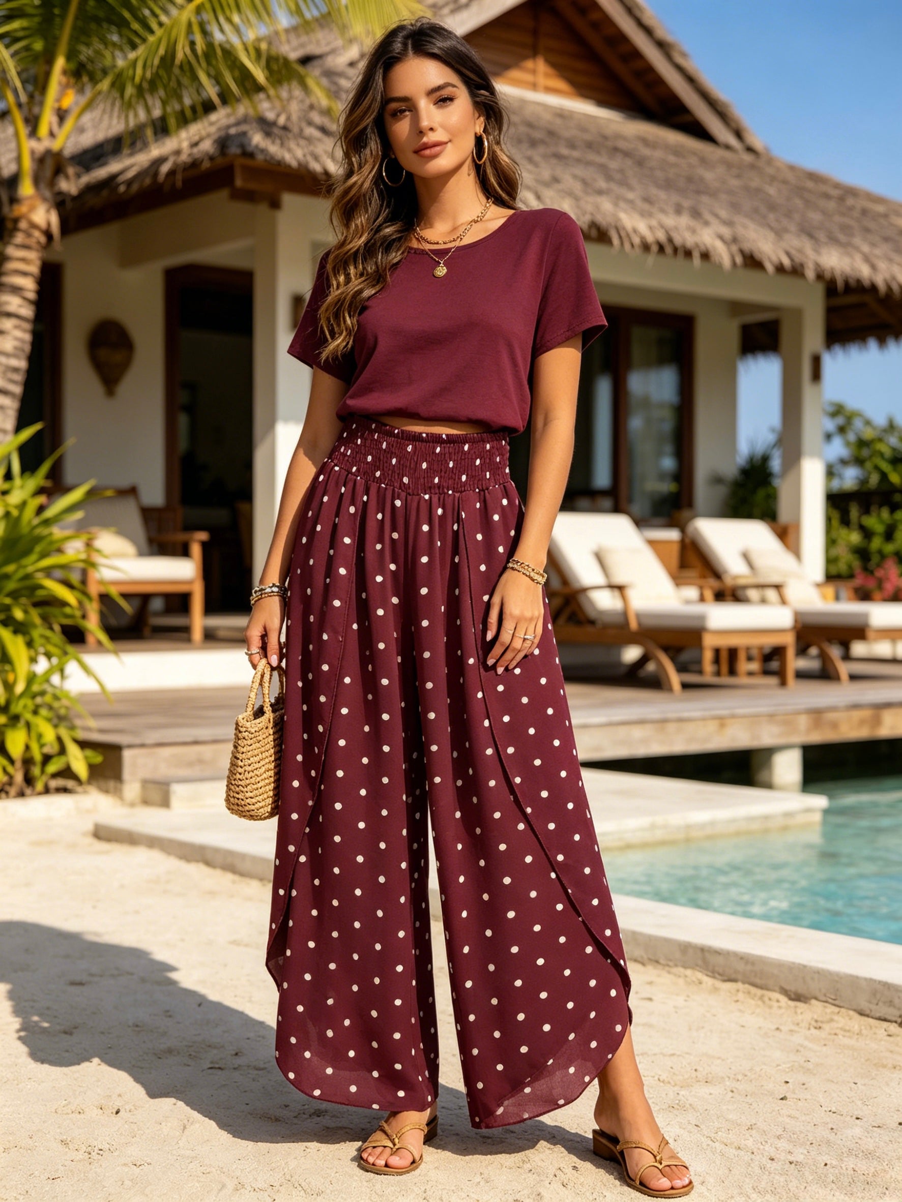 【Lady First】Pantalone GIOIA doppio strato effetto gonna, disponibile versione tinta unita e pois-Made in Italy