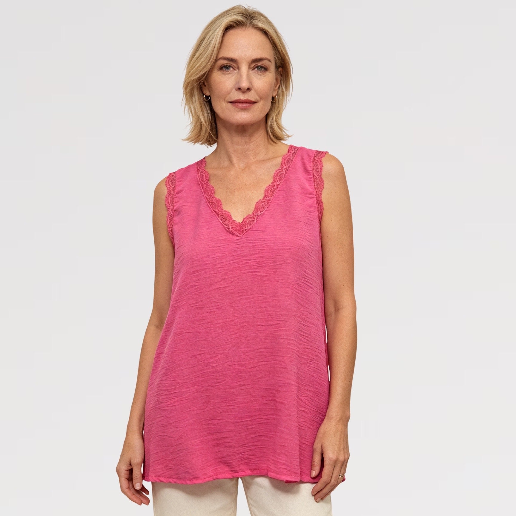 【Lady First】Canotta scollo V con pizzo Made in italy