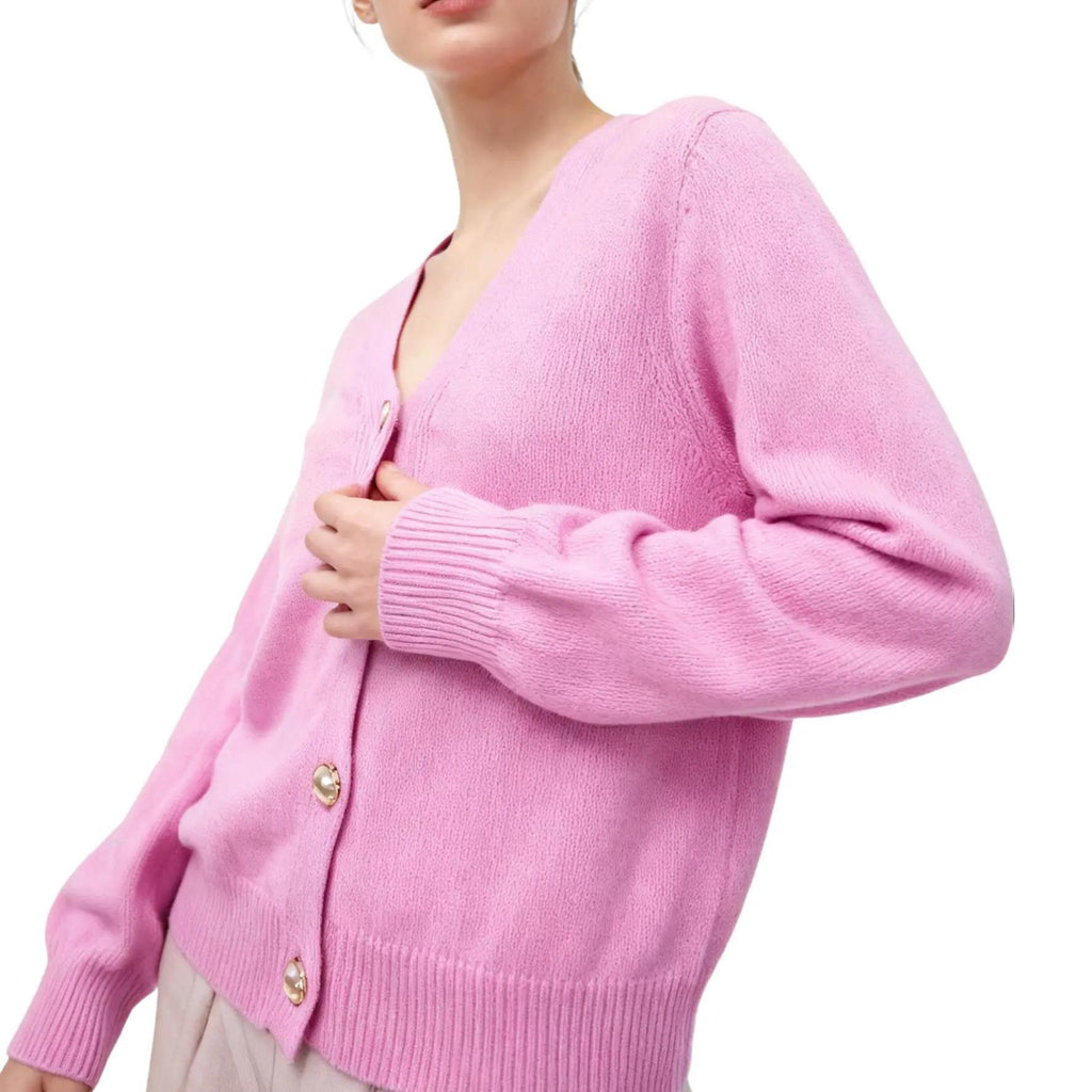 Cardigan Viscosa con Bottoni Gioiello in Colore Lilla - Made in Italy, Linea Ampia, Chiusura Elegante, Perfetto per Occasioni Casual e Eleganti