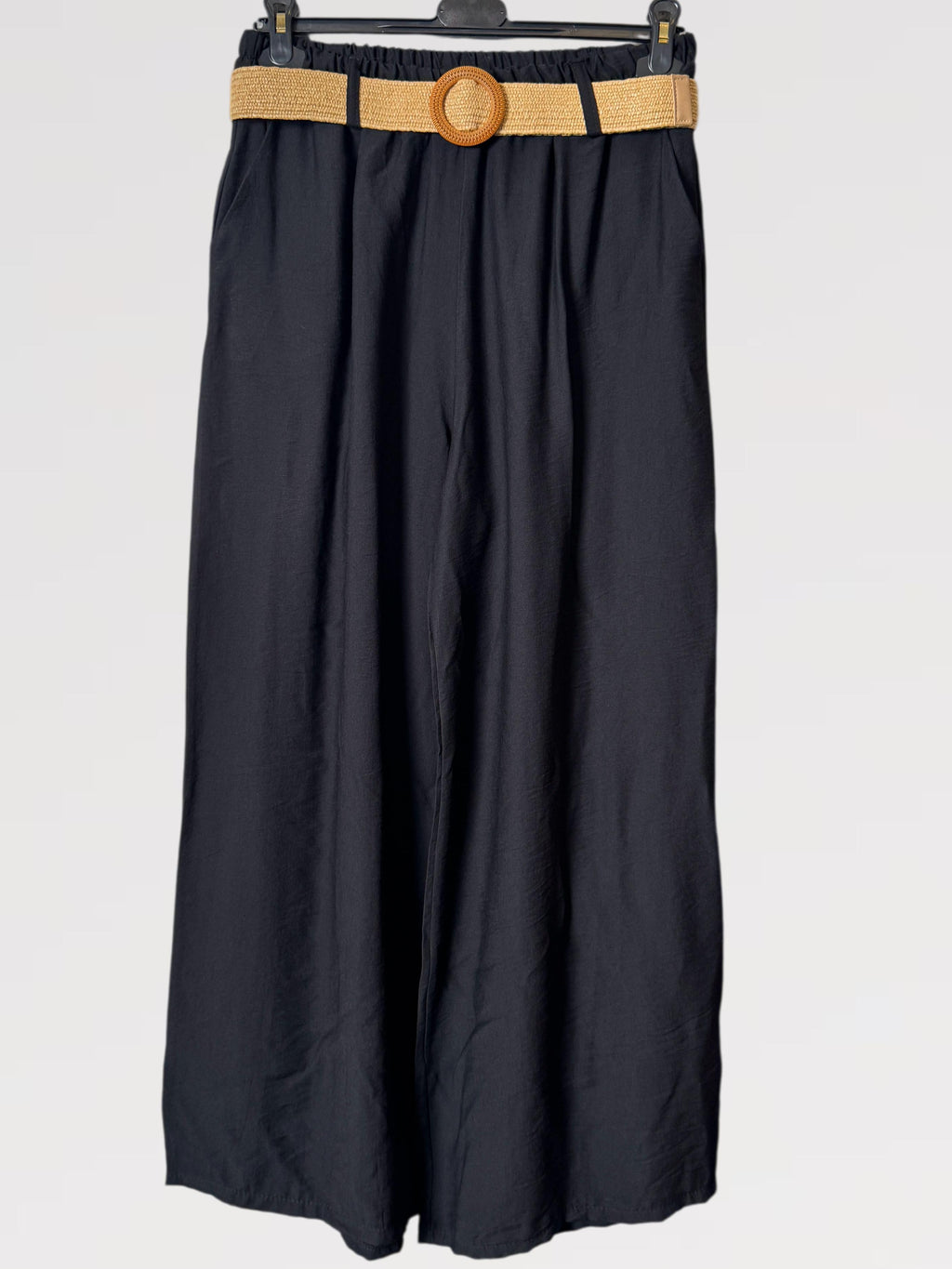 Pantalone Palazzo Fluido con Cintura Intrecciata - made in italy Viscosa 80% Nylon 20%