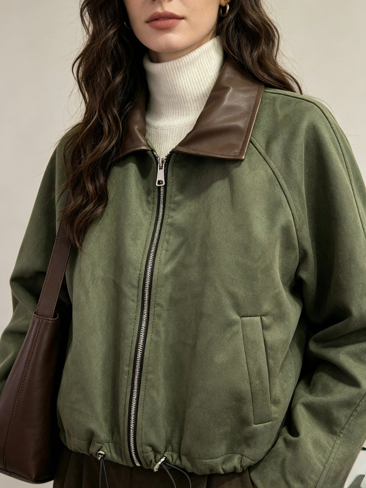 【Lady First】NINA ✦ Giacca corta effetto camoscio con collo in ecopelle