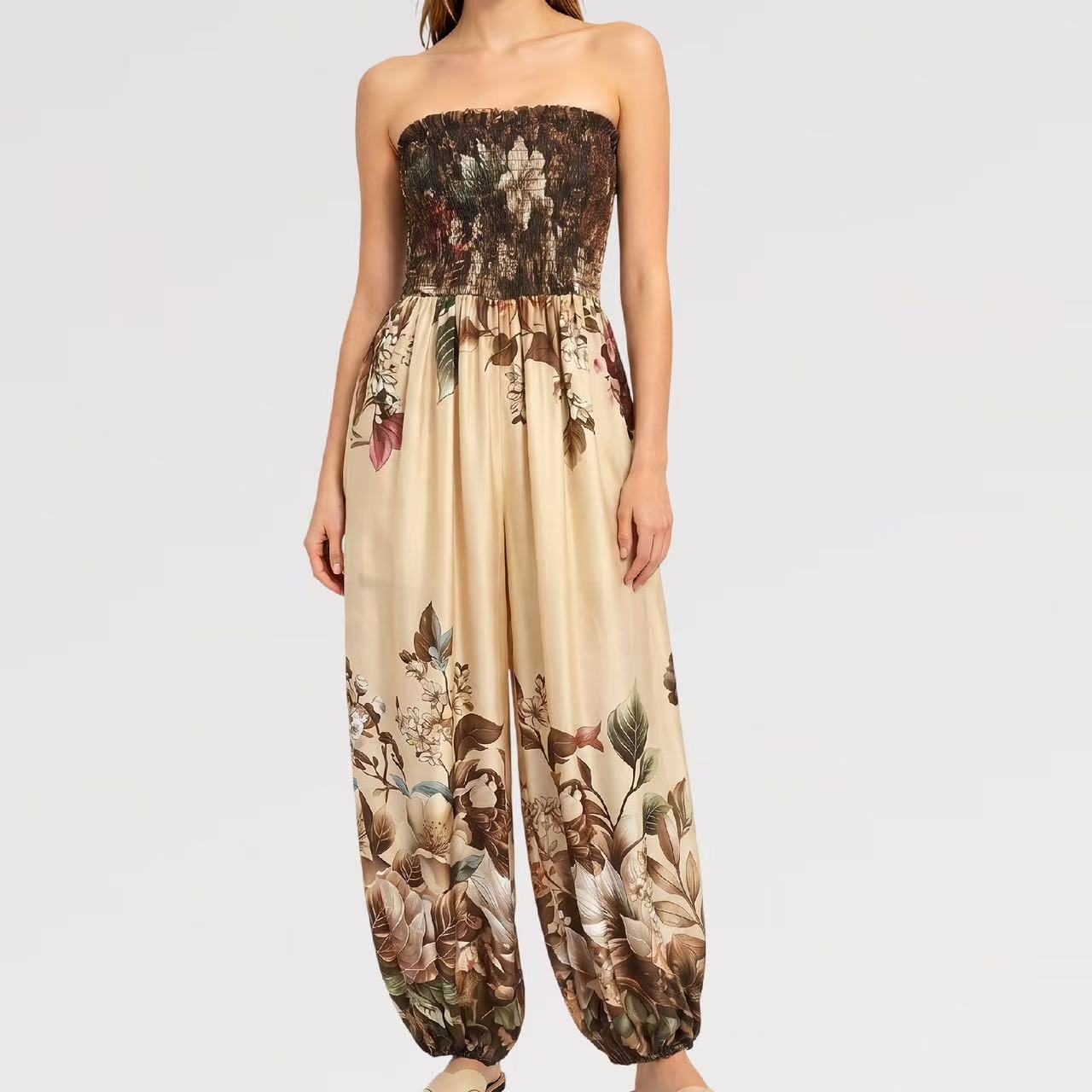 Overall Jumpsuit FLOWER aus Viskose – Made in Italy