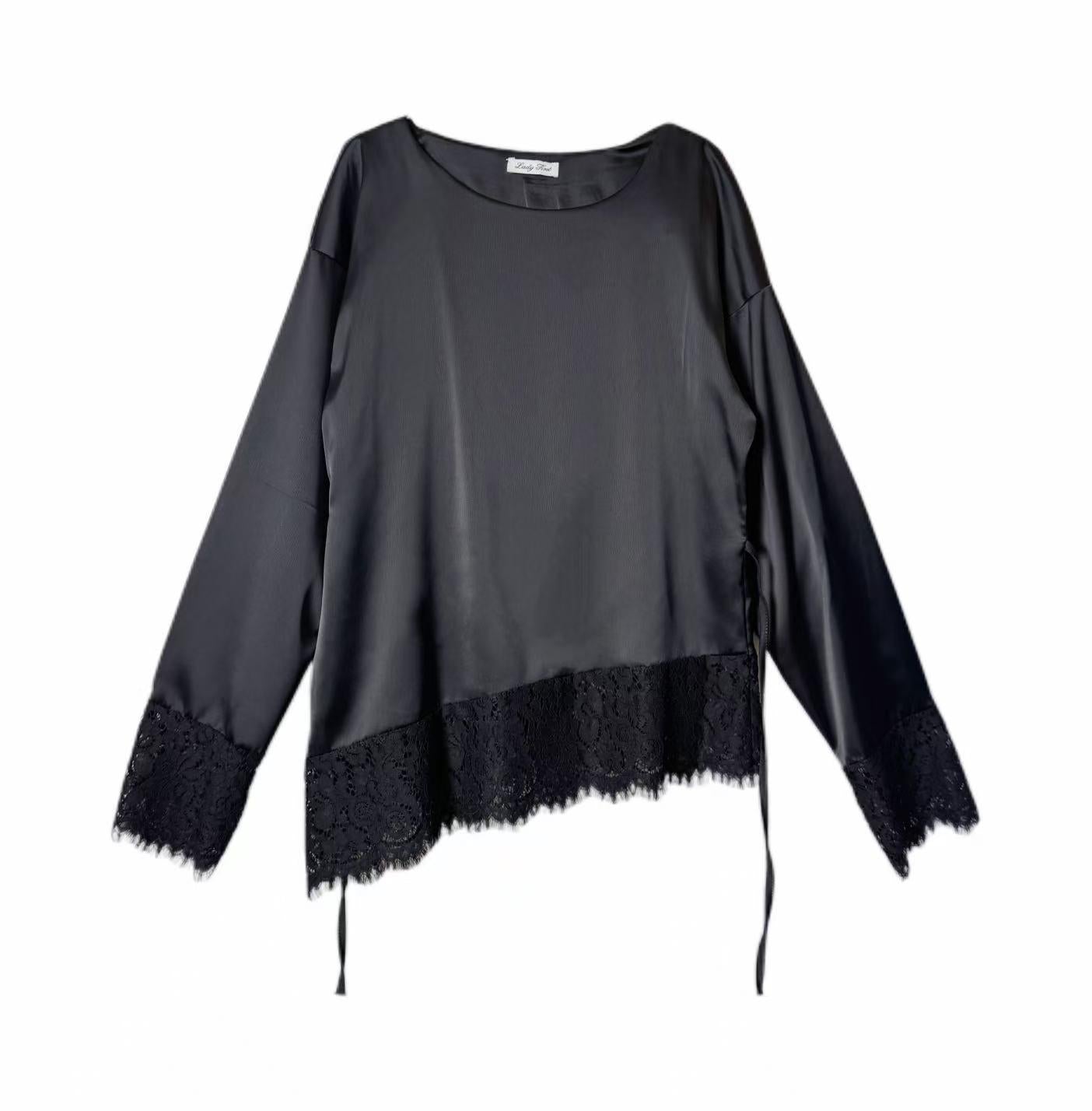 Blusa in Raso con Dettagli in Pizzo e Laccio Posteriore - Made in Italy