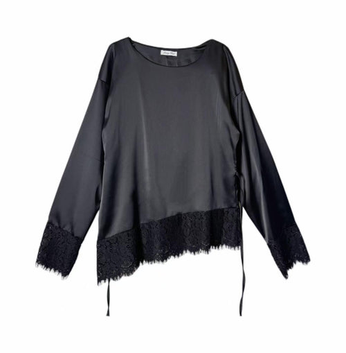 Blusa in Raso con Dettagli in Pizzo e Laccio Posteriore - Made in Italy