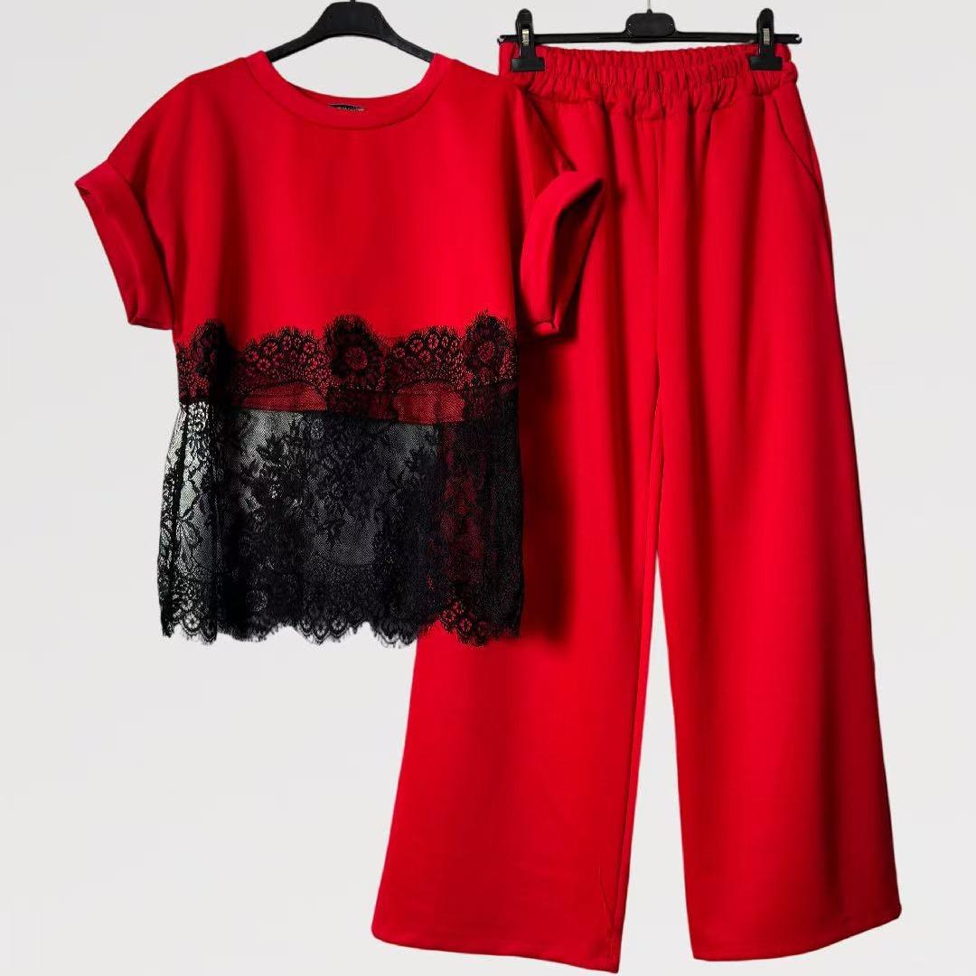 Coordinato “Eleganza in Pizzo” - Made in Italy Viscosa - maniche corte arricciate