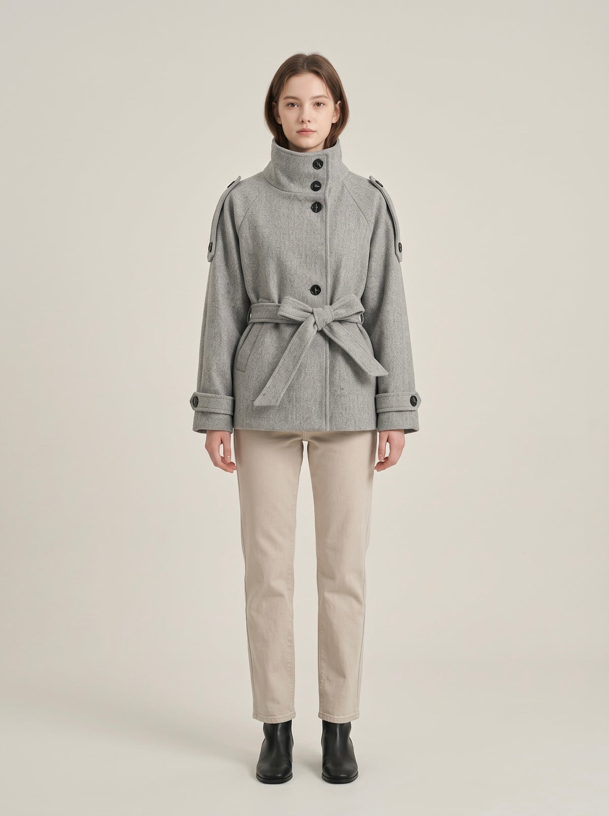 【Lady First】Cappotto corto CHIARA  collo alto con cintura ✨ Autunno Inverno