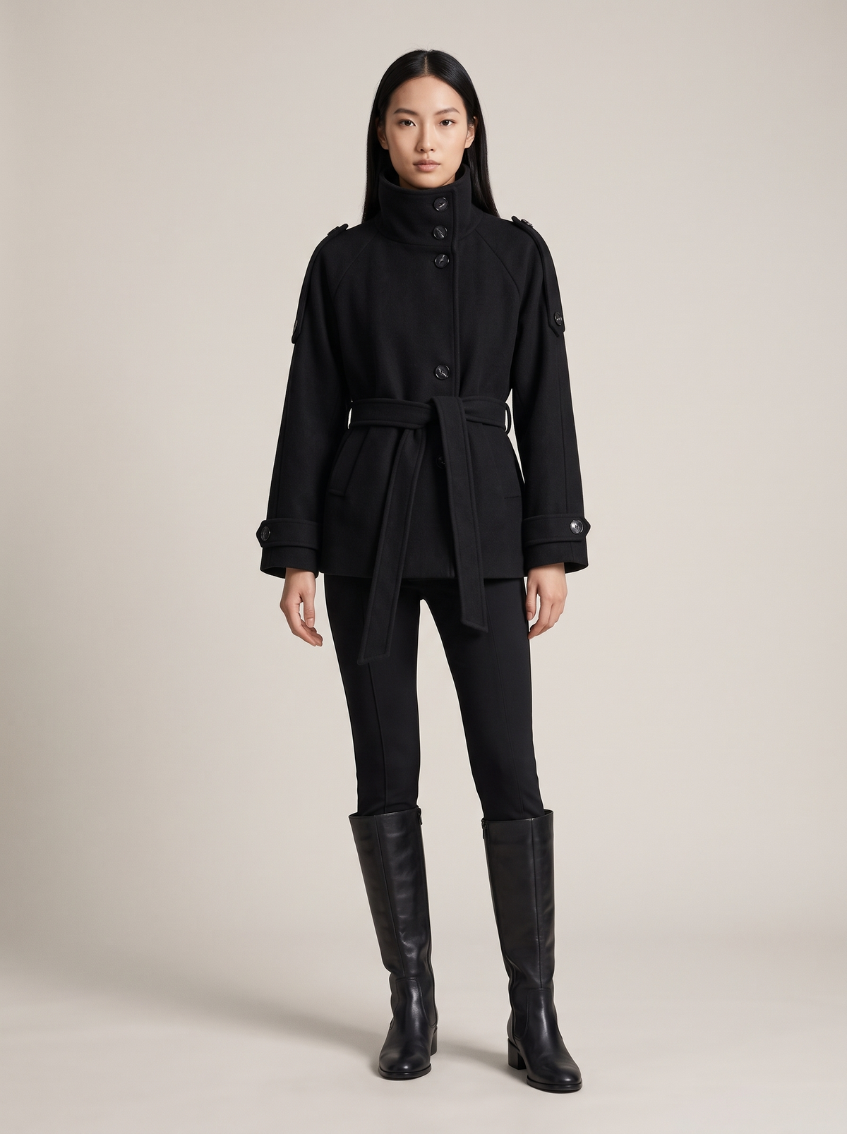 【Lady First】Cappotto corto CHIARA  collo alto con cintura ✨ Autunno Inverno