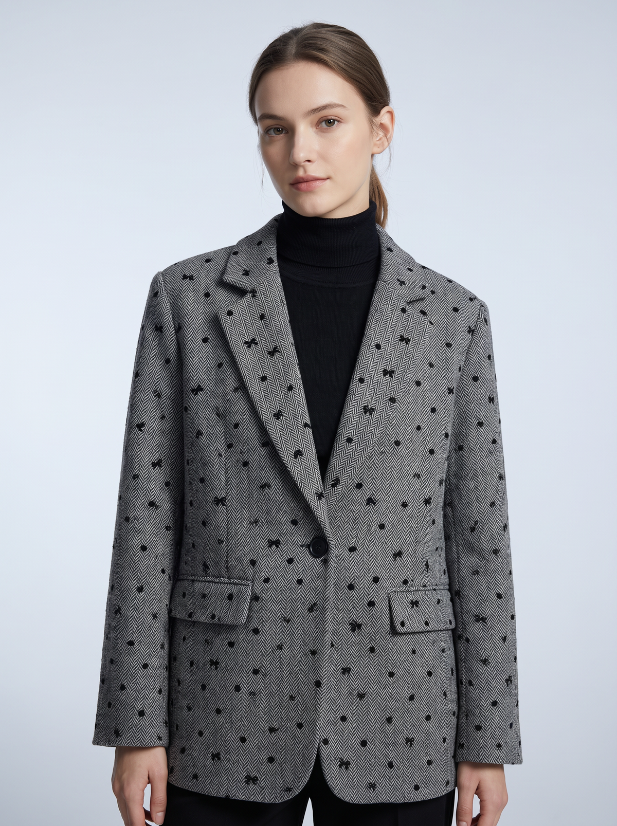 【Lady First】Blazer Vittoria Misto Lana fantasia pois e fiocchetti, oversize Made in Italy