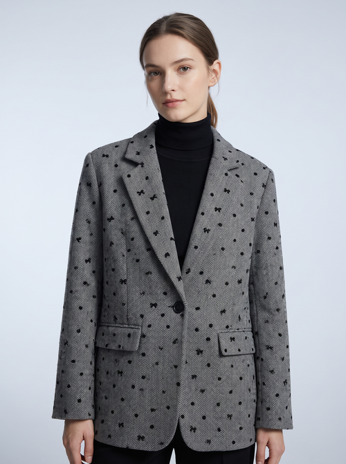 【Lady First】Blazer Vittoria Misto Lana fantasia pois e fiocchetti, oversize Made in Italy