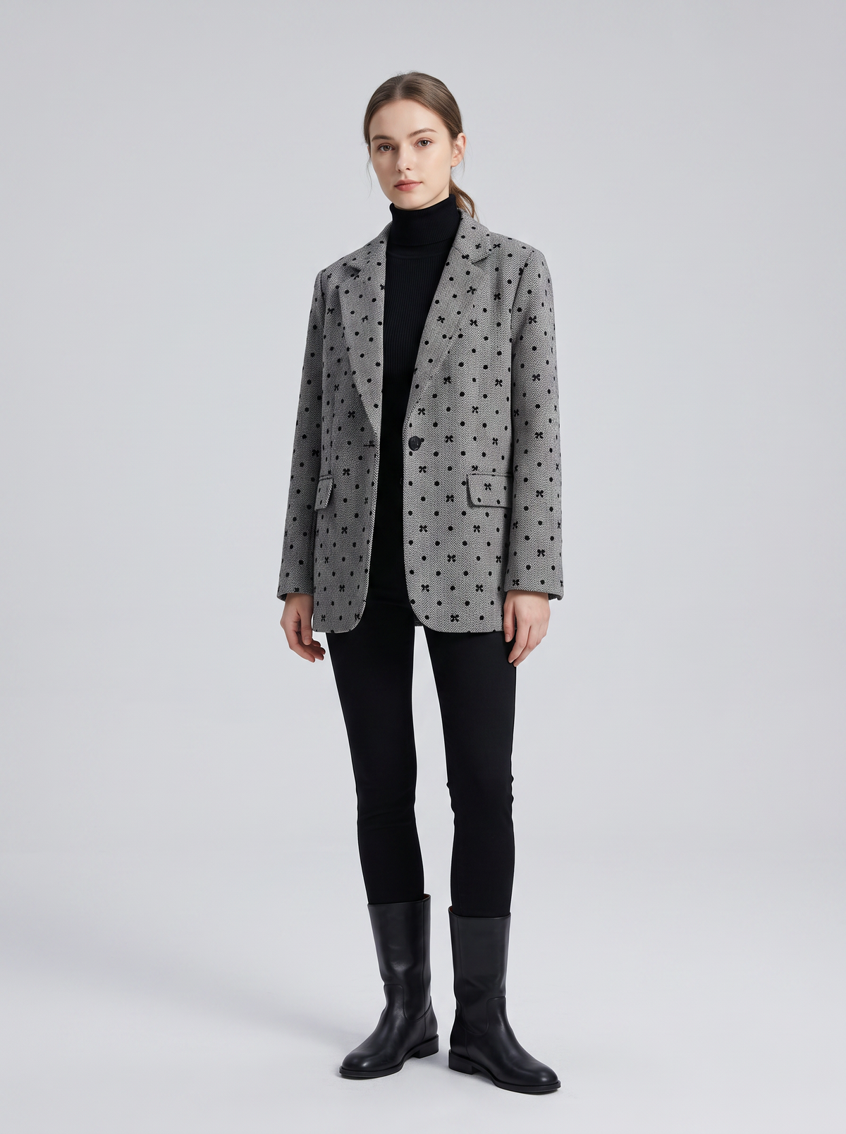 【Lady First】Blazer Vittoria Misto Lana fantasia pois e fiocchetti, oversize Made in Italy