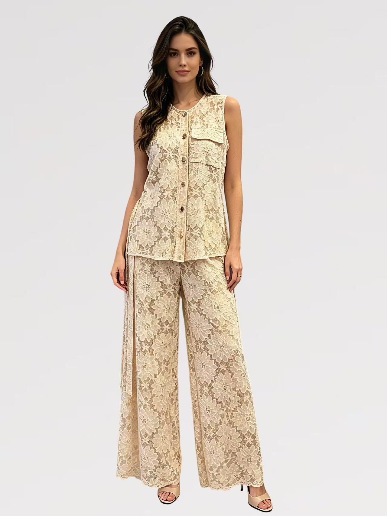 Completo Smanicato Pizzo – Top con Nodo & Pantalone Palazzo