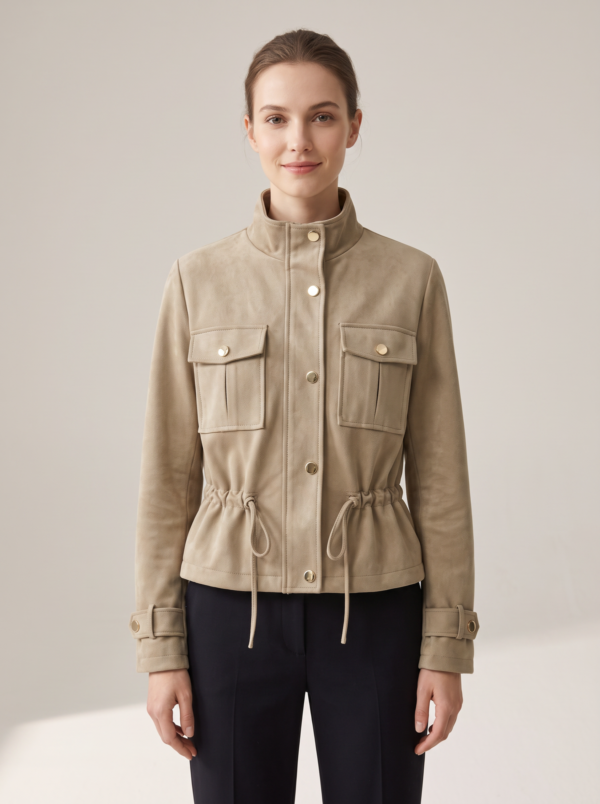 【Lady First】Giacca Kelly - Giacca corta safari effetto scamosciato Made in Italia