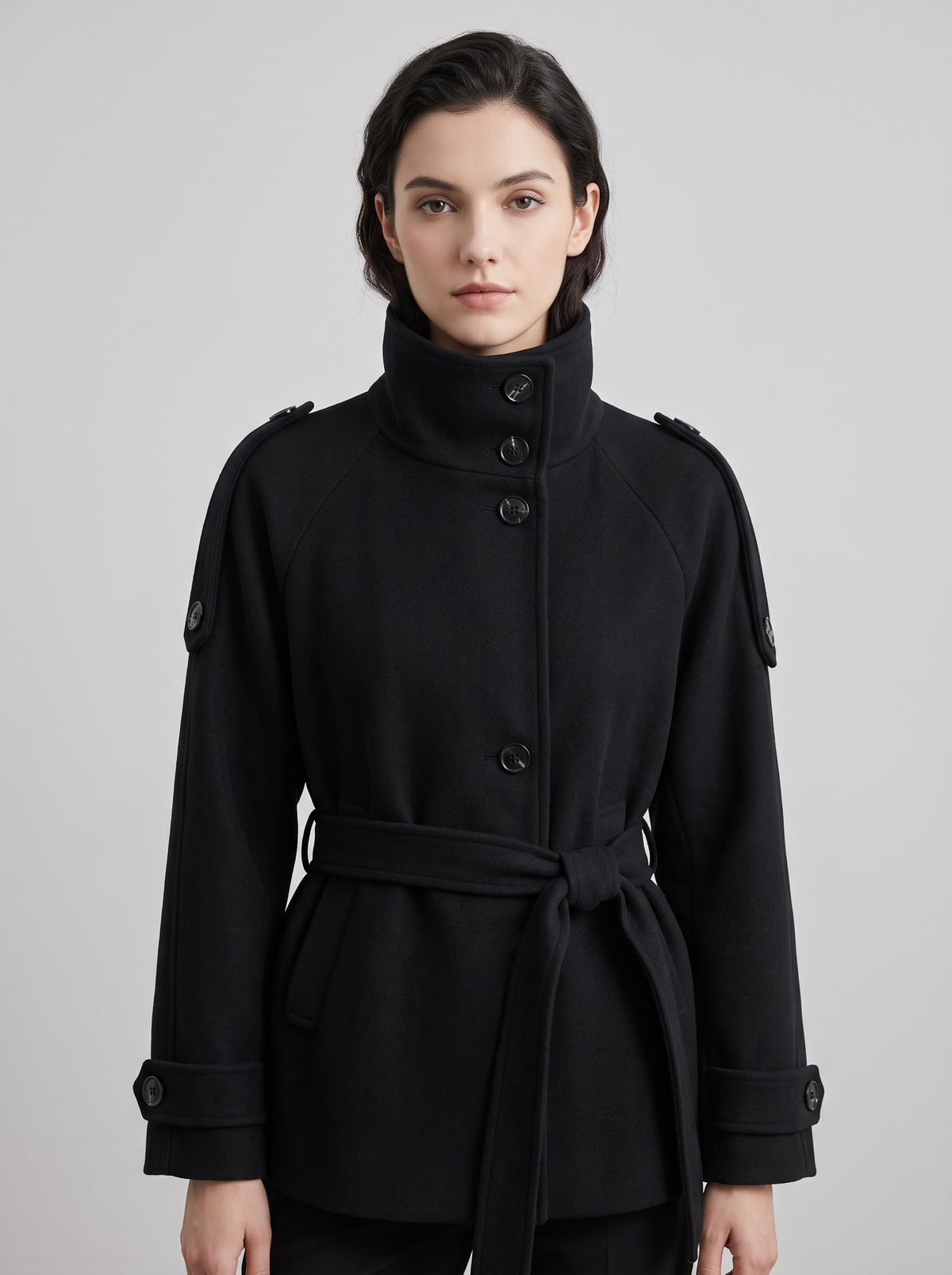 【Lady First】Cappotto corto CHIARA  collo alto con cintura ✨ Autunno Inverno
