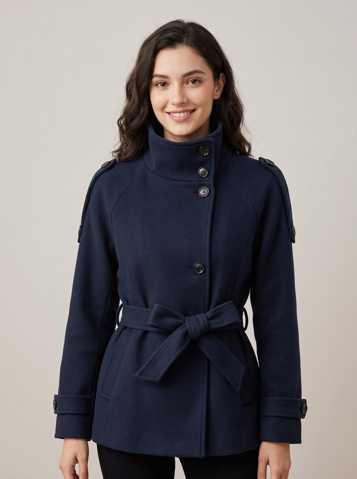 【Lady First】Cappotto corto CHIARA  collo alto con cintura ✨ Autunno Inverno