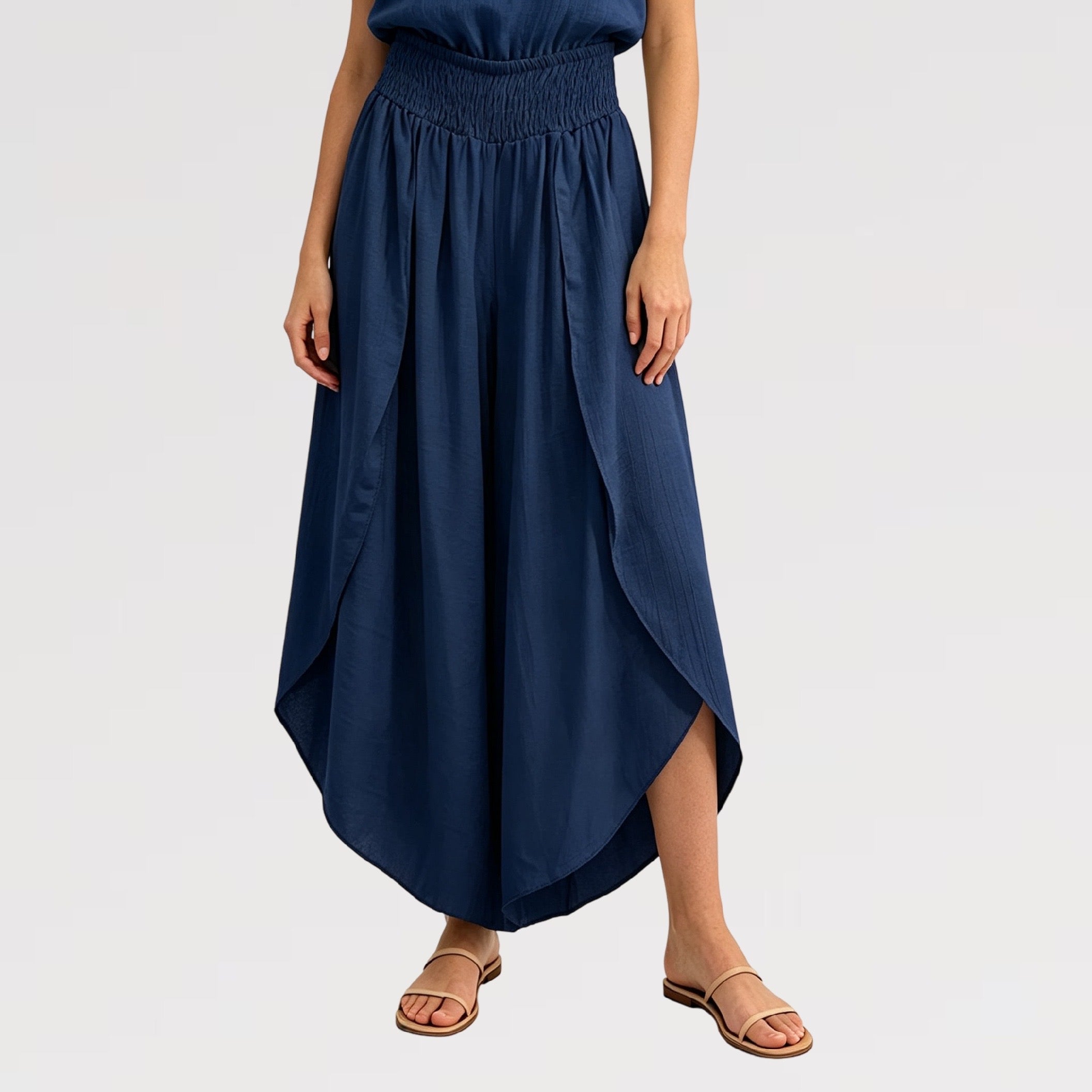 【Lady First】Pantalone GIOIA doppio strato effetto gonna, disponibile versione tinta unita e pois-Made in Italy