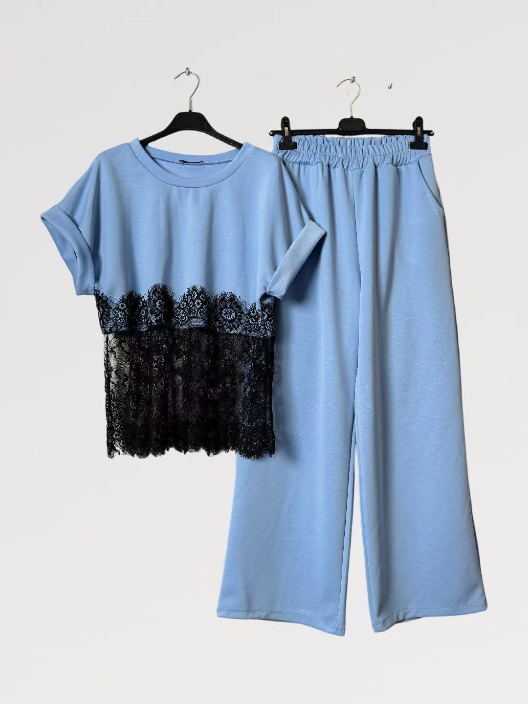 Coordinato “Eleganza in Pizzo” - Made in Italy Viscosa - maniche corte arricciate