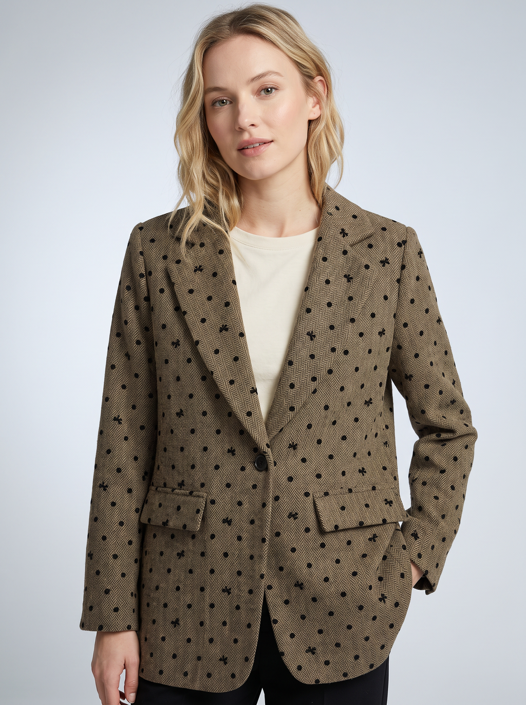 【Lady First】Blazer Vittoria Misto Lana fantasia pois e fiocchetti, oversize Made in Italy