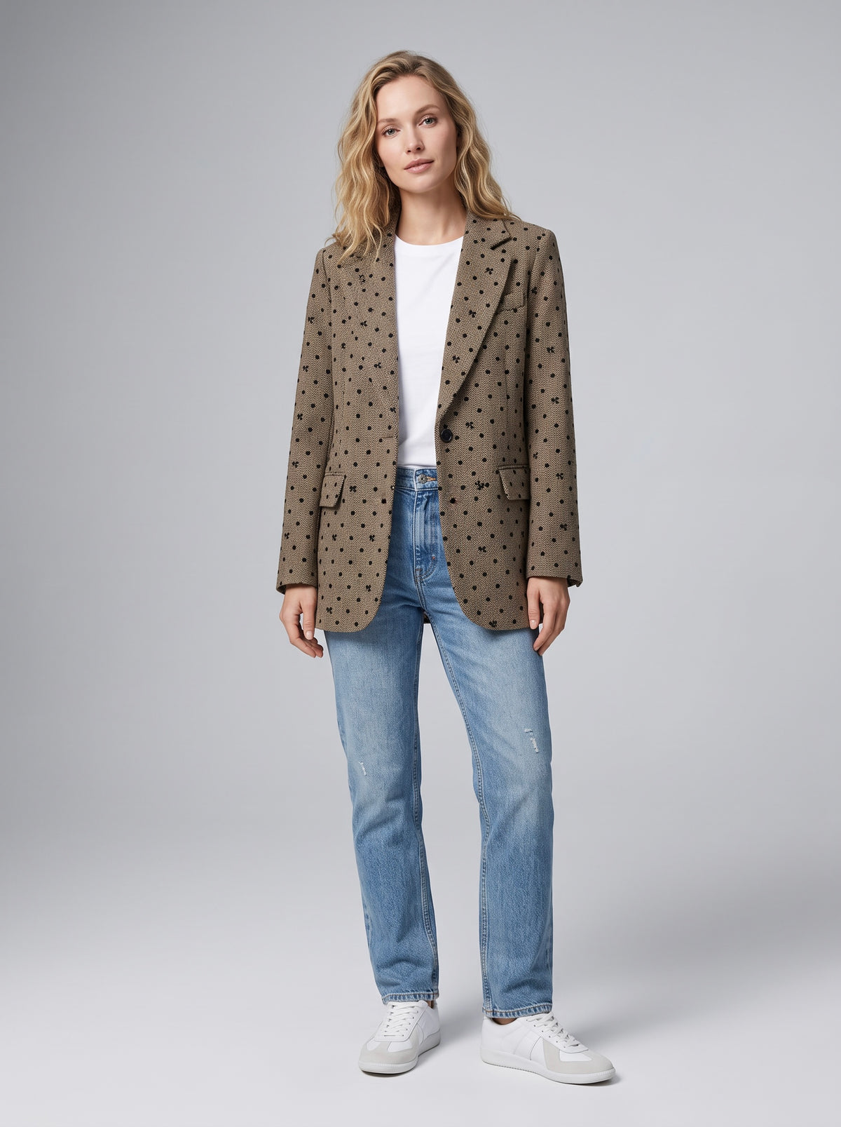 【Lady First】Blazer Vittoria Misto Lana fantasia pois e fiocchetti, oversize Made in Italy