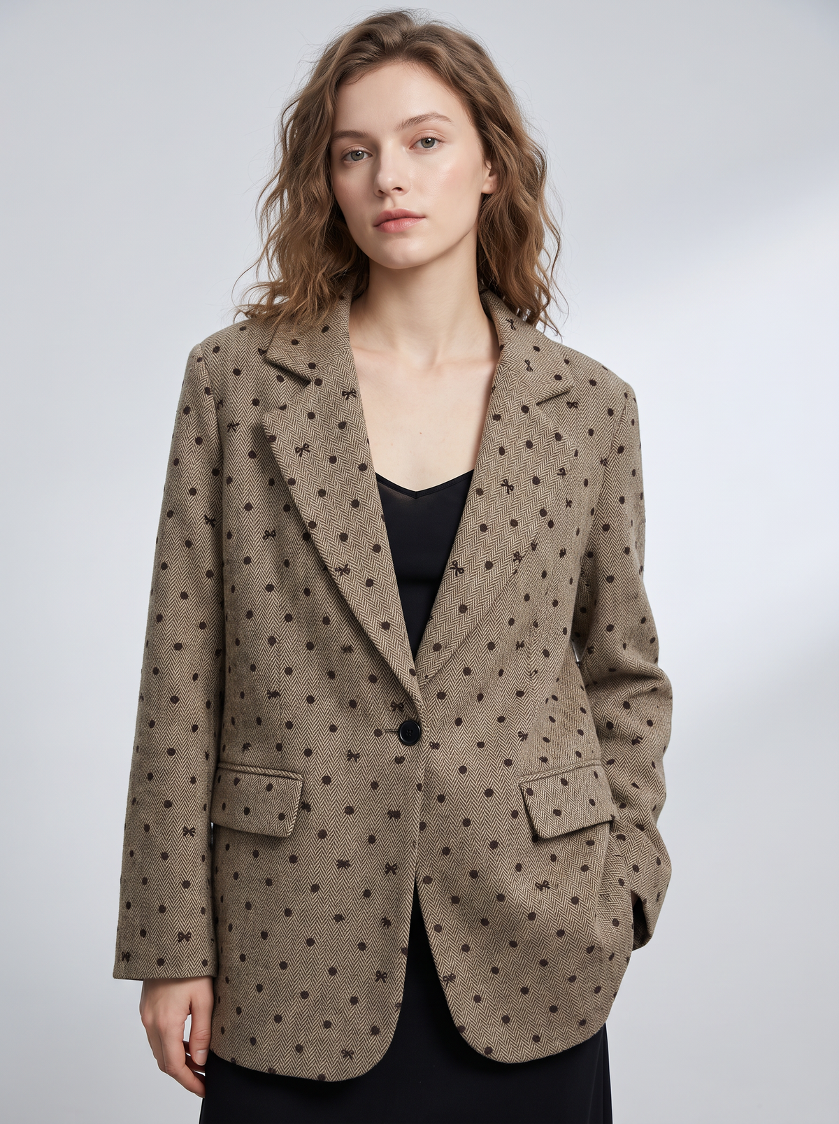 【Lady First】Blazer Vittoria Misto Lana fantasia pois e fiocchetti, oversize Made in Italy