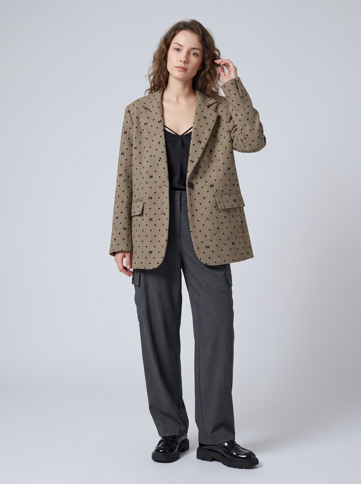 【Lady First】Blazer Vittoria Misto Lana fantasia pois e fiocchetti, oversize Made in Italy