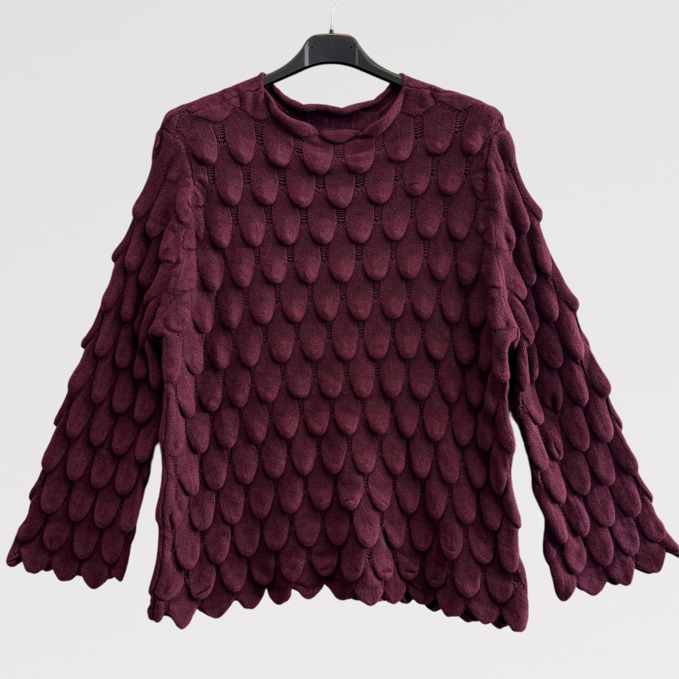 Maglia Maglieria Texture Petalo Tinta Unità Design Ricercato in Filato Tecnico Misto 40% Acrilico 30% Nylon 30% PBT Vestibilità Morbida Taglia Unica S XL